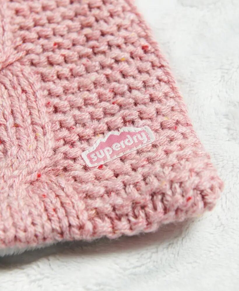 superdry Strickschal mit Zopfmuster und Kunstfellfutter – Rose Tweed 3/3