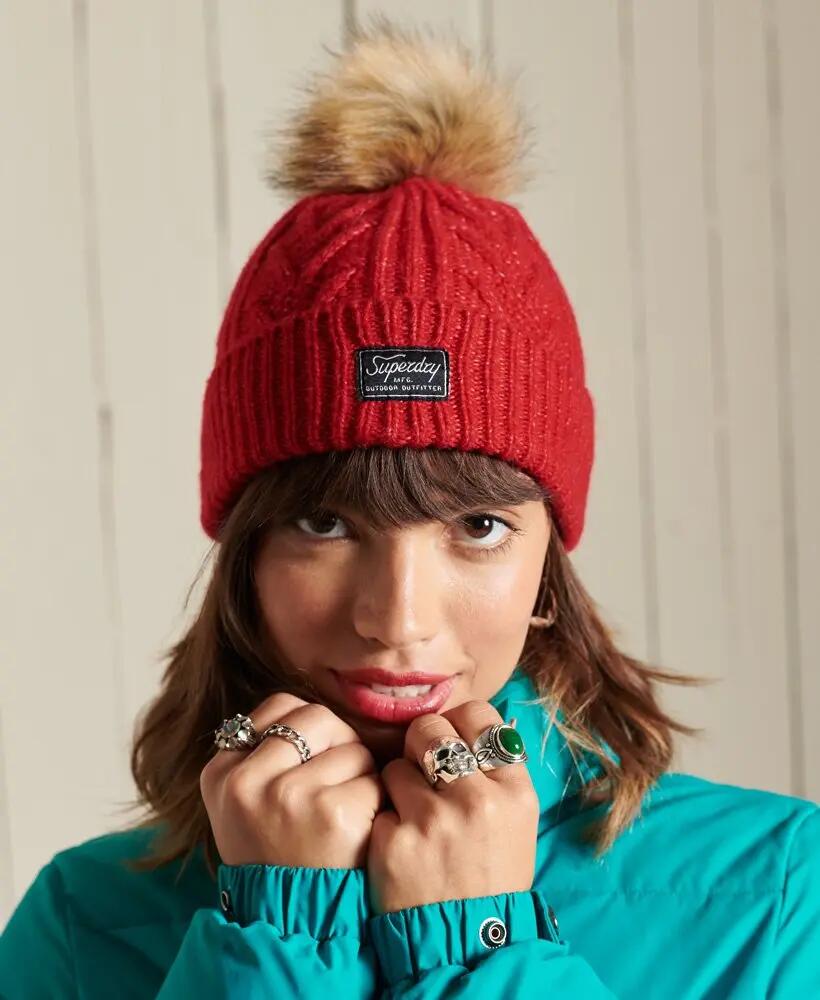 superdry cuffia Cable Lux a trecce con pon pon – Flame Marl 2/3