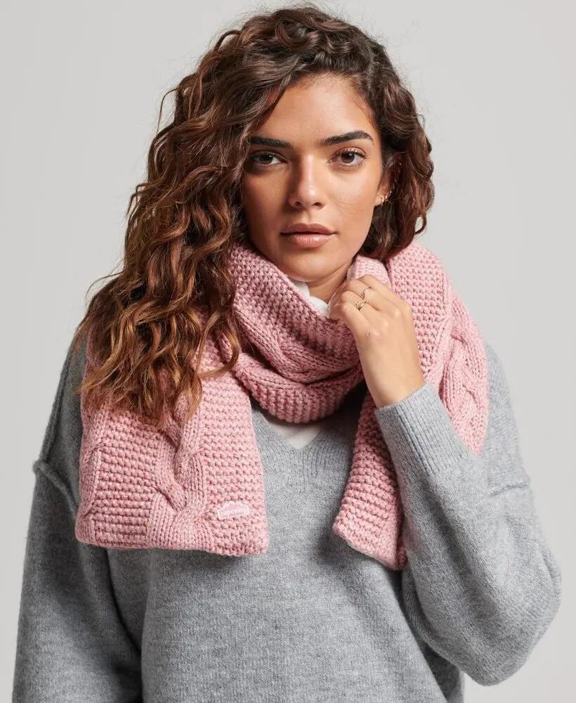 superdry Strickschal mit Zopfmuster und Kunstfellfutter – Rose Tweed 2/3