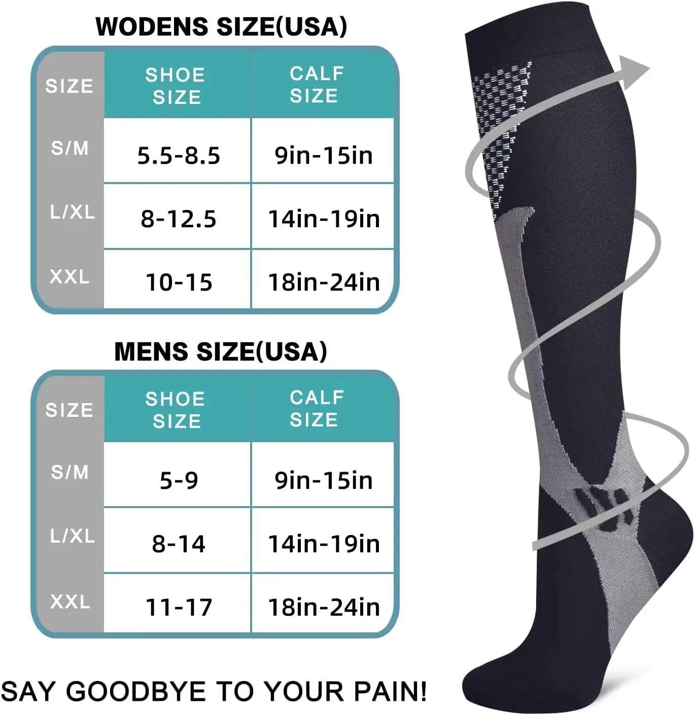 Lot de 3 paires de chaussettes de compression pour femmes et hommes, 15-25 mmHg 5/6