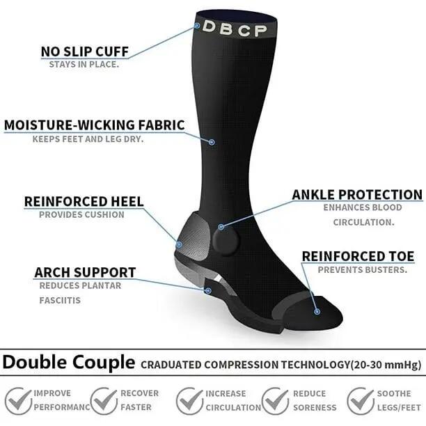 Lot de 4 paires de chaussettes de compression pour hommes et femmes, compression 4/8