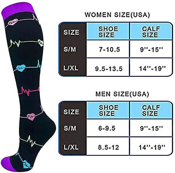 Lot de 6 paires de chaussettes de compression pour femmes et hommes, chaussettes 2/3
