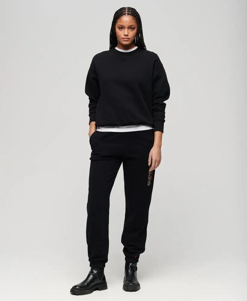 superdry Calças Jogger Boyfriend em algodão – Black 6/7