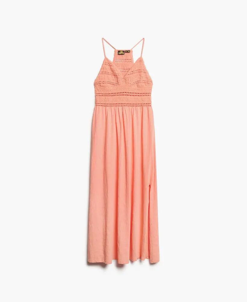 superdry Vestito maxi in pizzo e jersey – Fusion Coral 7/7