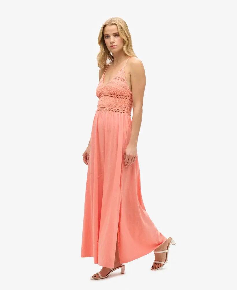superdry Vestito maxi in pizzo e jersey – Fusion Coral 3/7