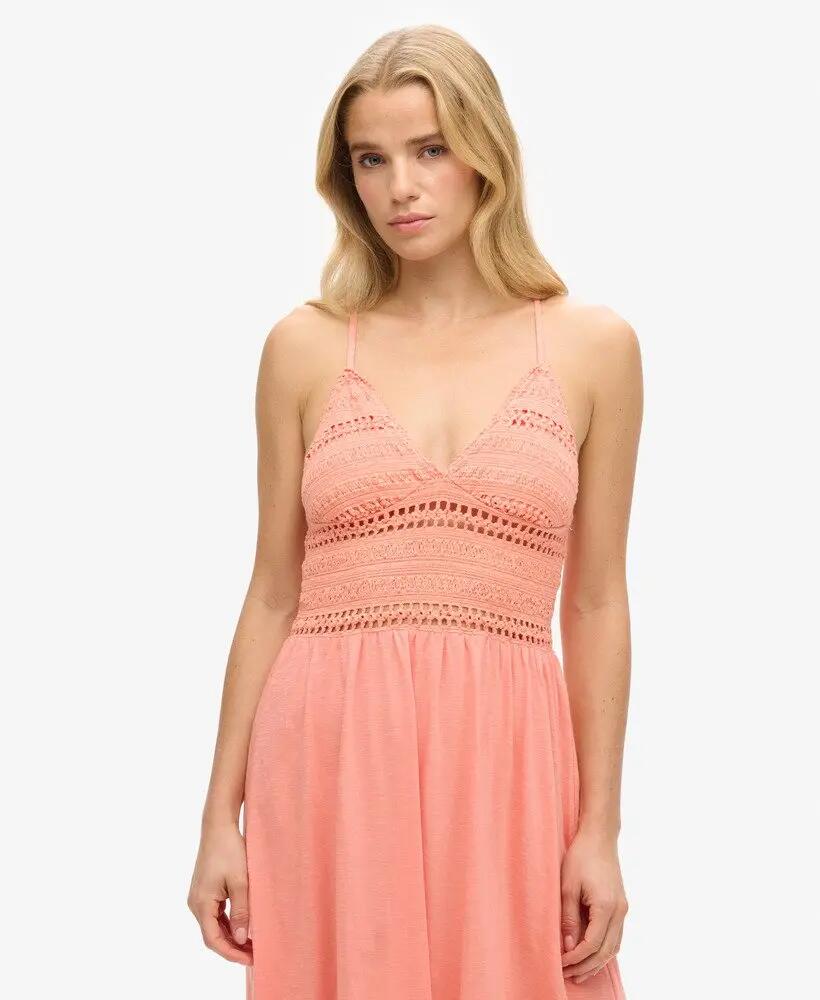 superdry Vestito maxi in pizzo e jersey – Fusion Coral 2/7