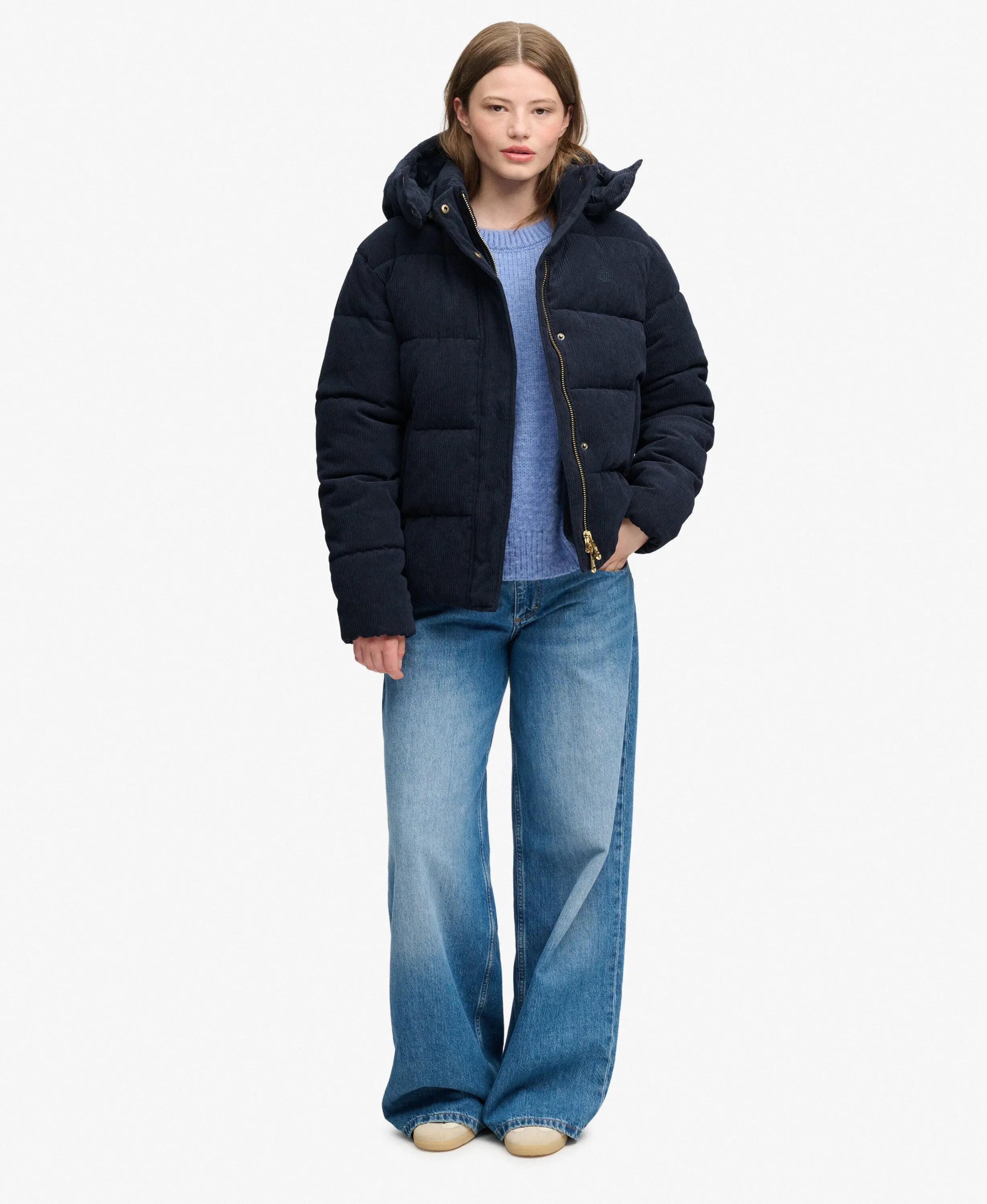 superdry Casaco acolchoado com capuz em veludo cotelê reciclado – ECLIPSE NAVY 3/7