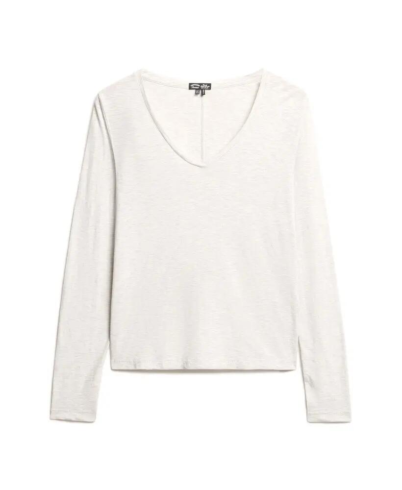 superdry Top in jersey manica lunga scollo a V – Starlight Grey Marl 6/6