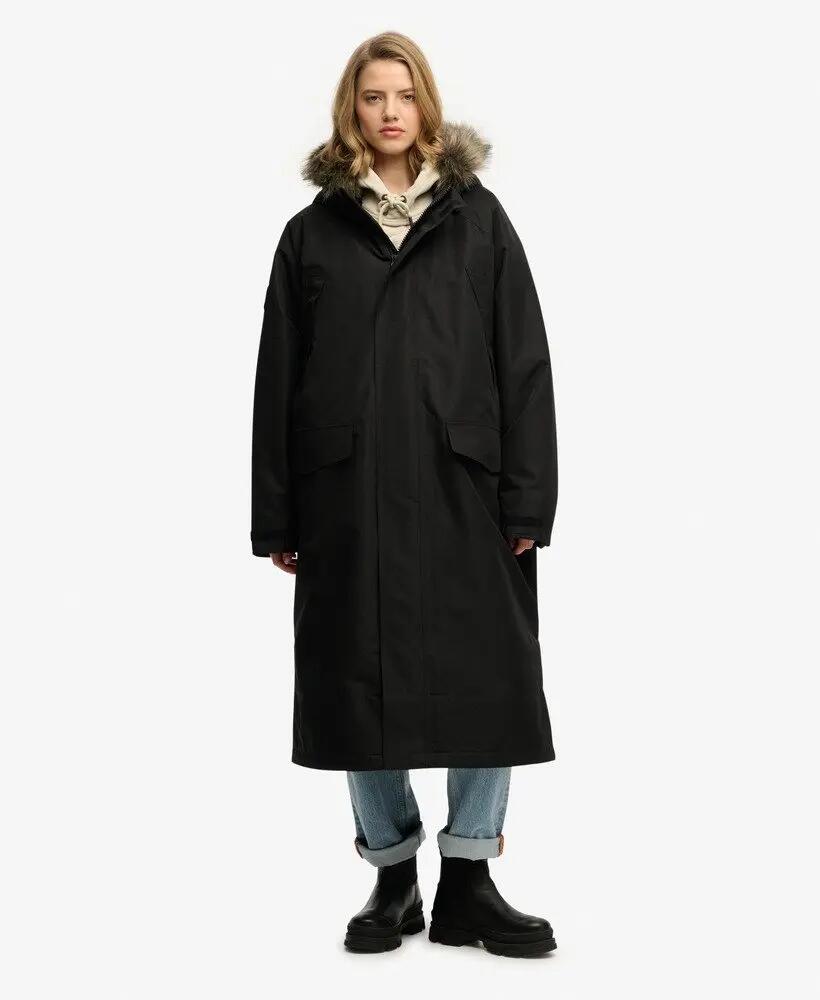 superdry Casaco Waterproof Everest com pêlo falso – Corte boxy – JET BLACK 5/6