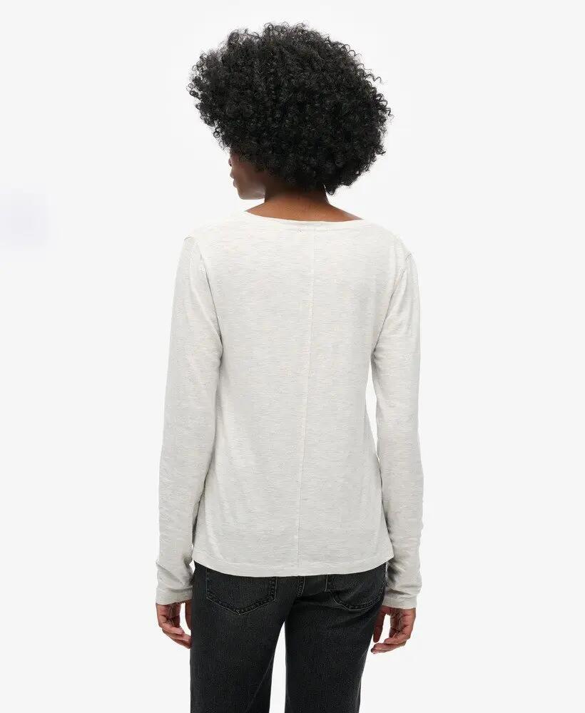 superdry Top in jersey manica lunga scollo a V – Starlight Grey Marl 4/6