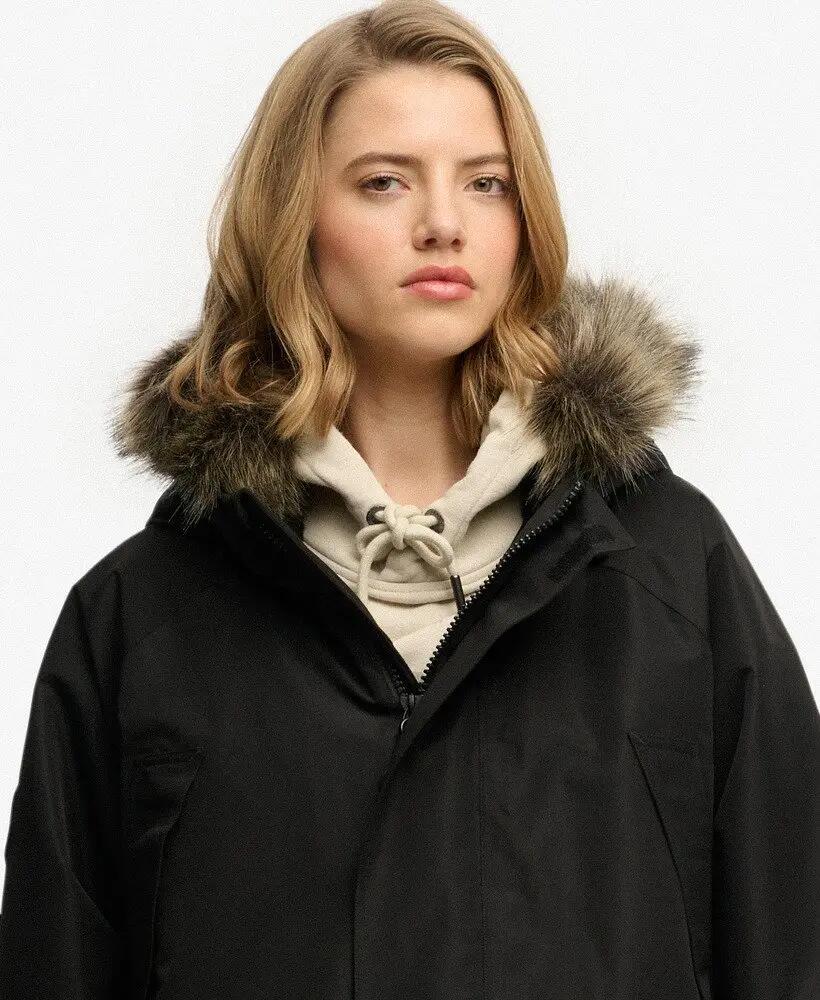 superdry Casaco Waterproof Everest com pêlo falso – Corte boxy – JET BLACK 4/6