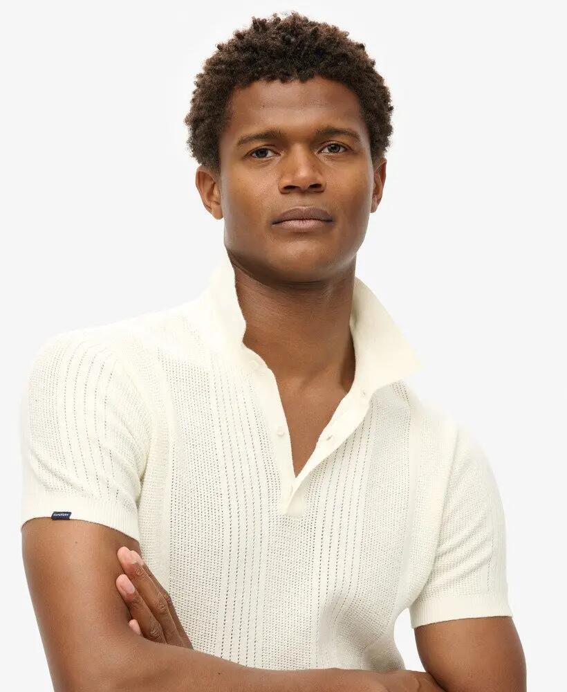 superdry Polo malha manga curta corte slim – OFF WHITE 3/7