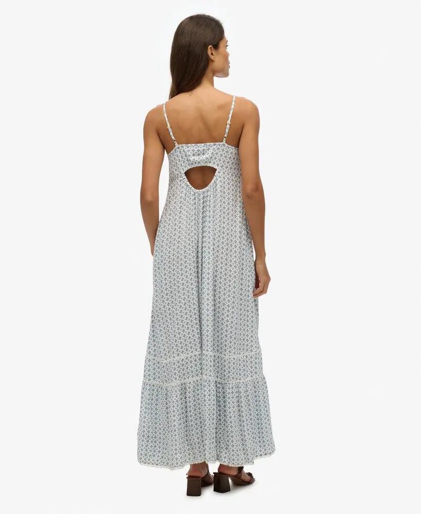 superdry Robe longue Cami en dentelle et viscose – Ditsy Tile Blue 5/5