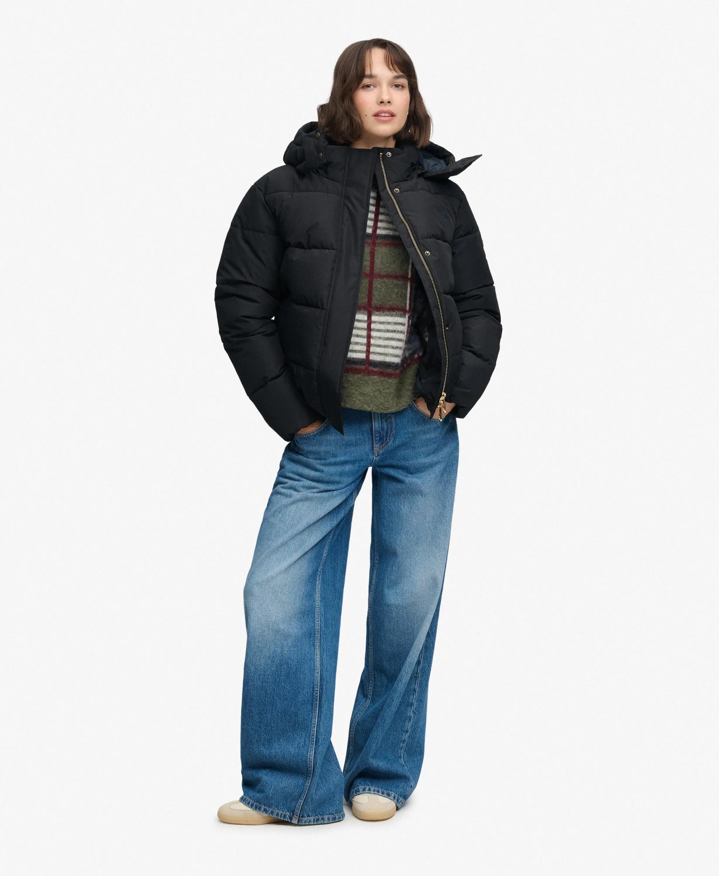 superdry Casaco acolchoado Premium com capuz para mulher, forrado – Black 4/7