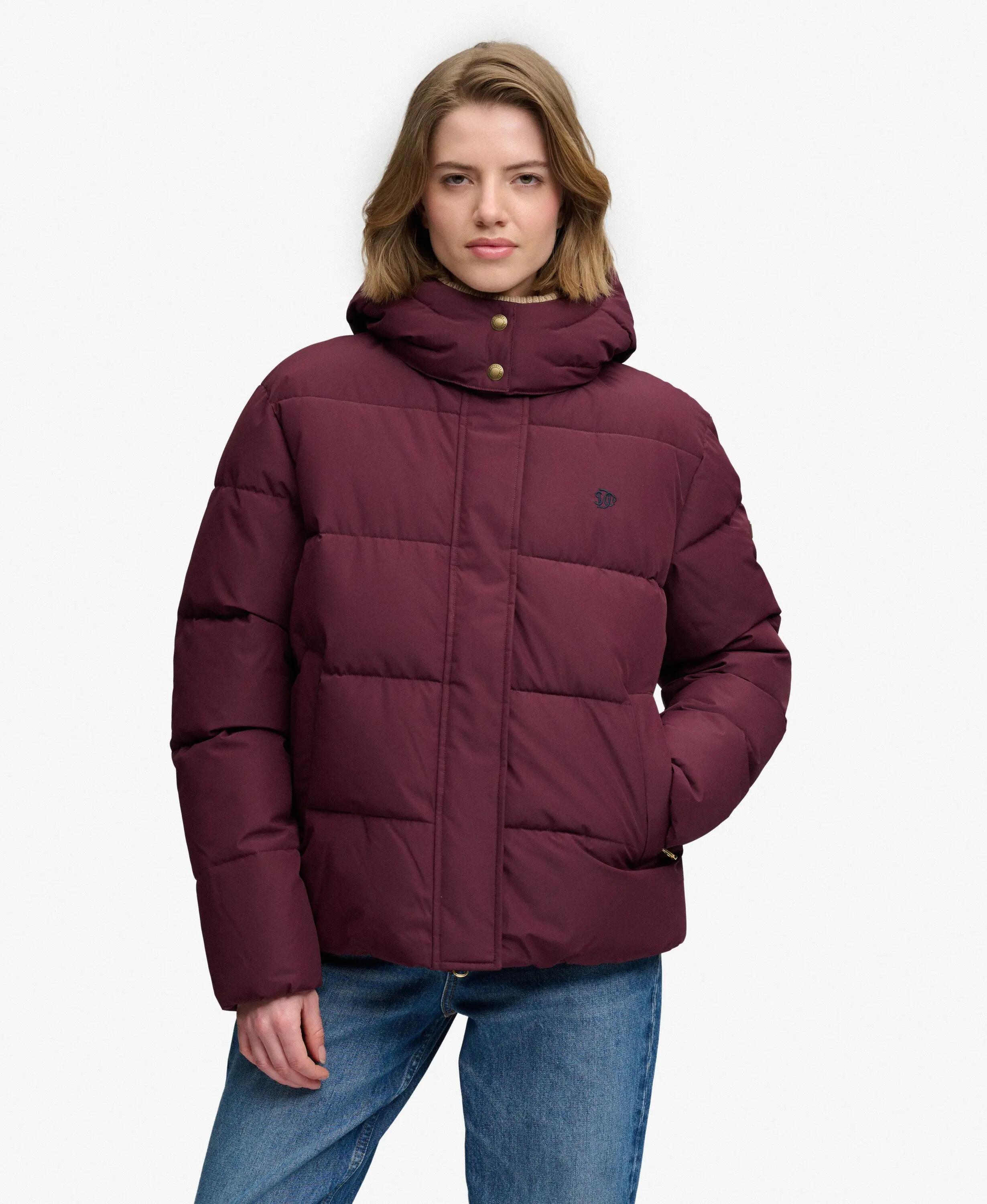 superdry Premium Kapuzen-Pufferjacke, wattiert und warm – Fig Purple 4/7