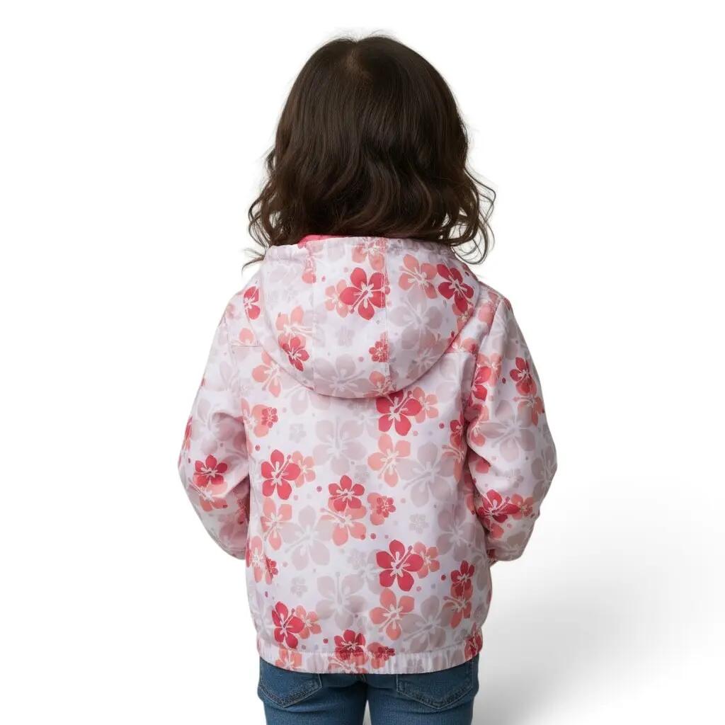 Niño/a Surf Chaqueta de Lluvia Impermeable Cortavientos Forro Polar Pink Hibiscu 5/5