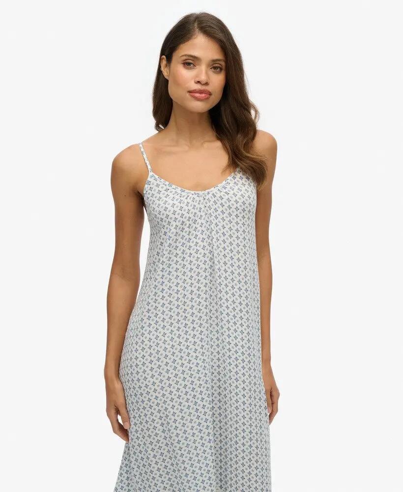 superdry Robe longue Cami en dentelle et viscose – Ditsy Tile Blue 3/5