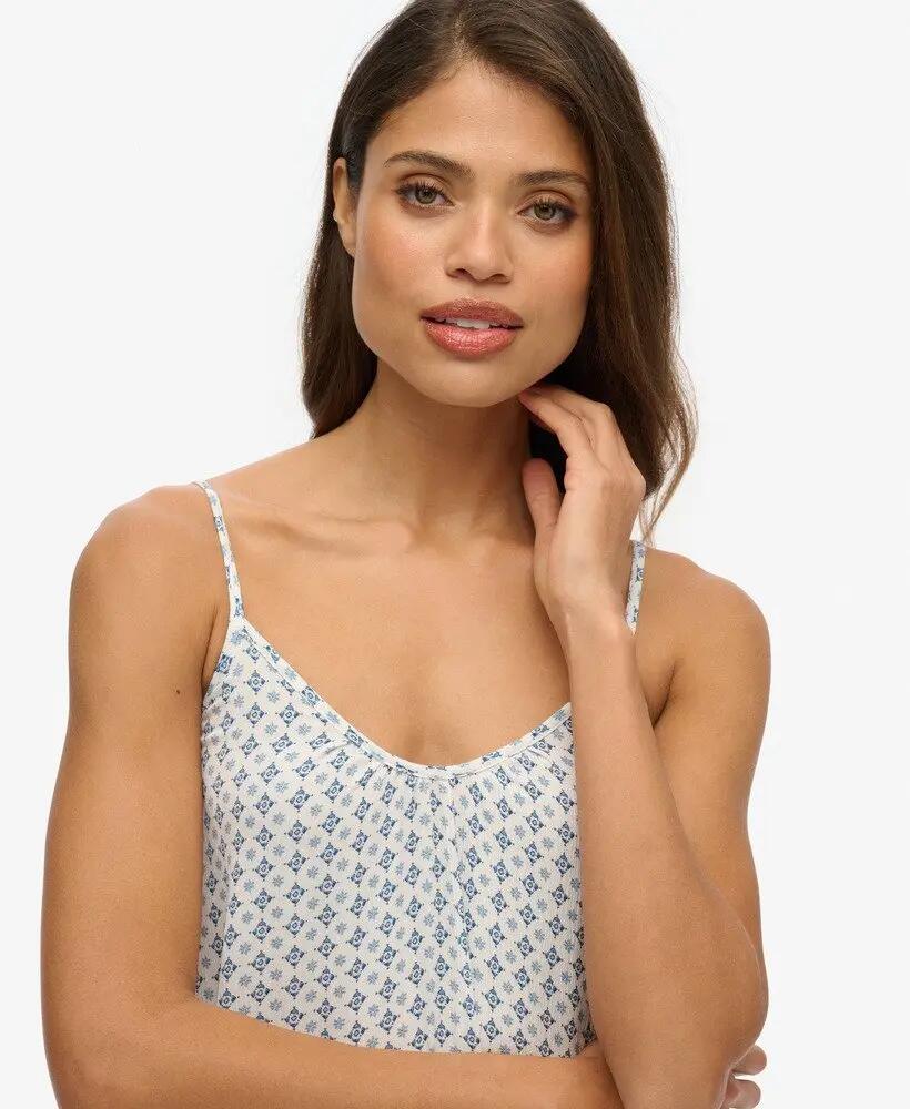 superdry Robe longue Cami en dentelle et viscose – Ditsy Tile Blue 2/5