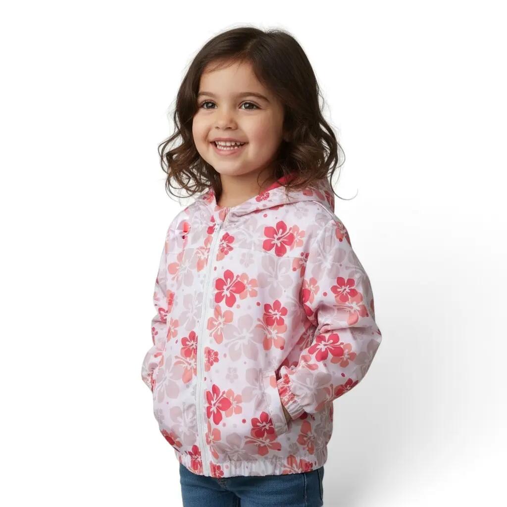 Niño/a Surf Chaqueta de Lluvia Impermeable Cortavientos Forro Polar Pink Hibiscu 3/5