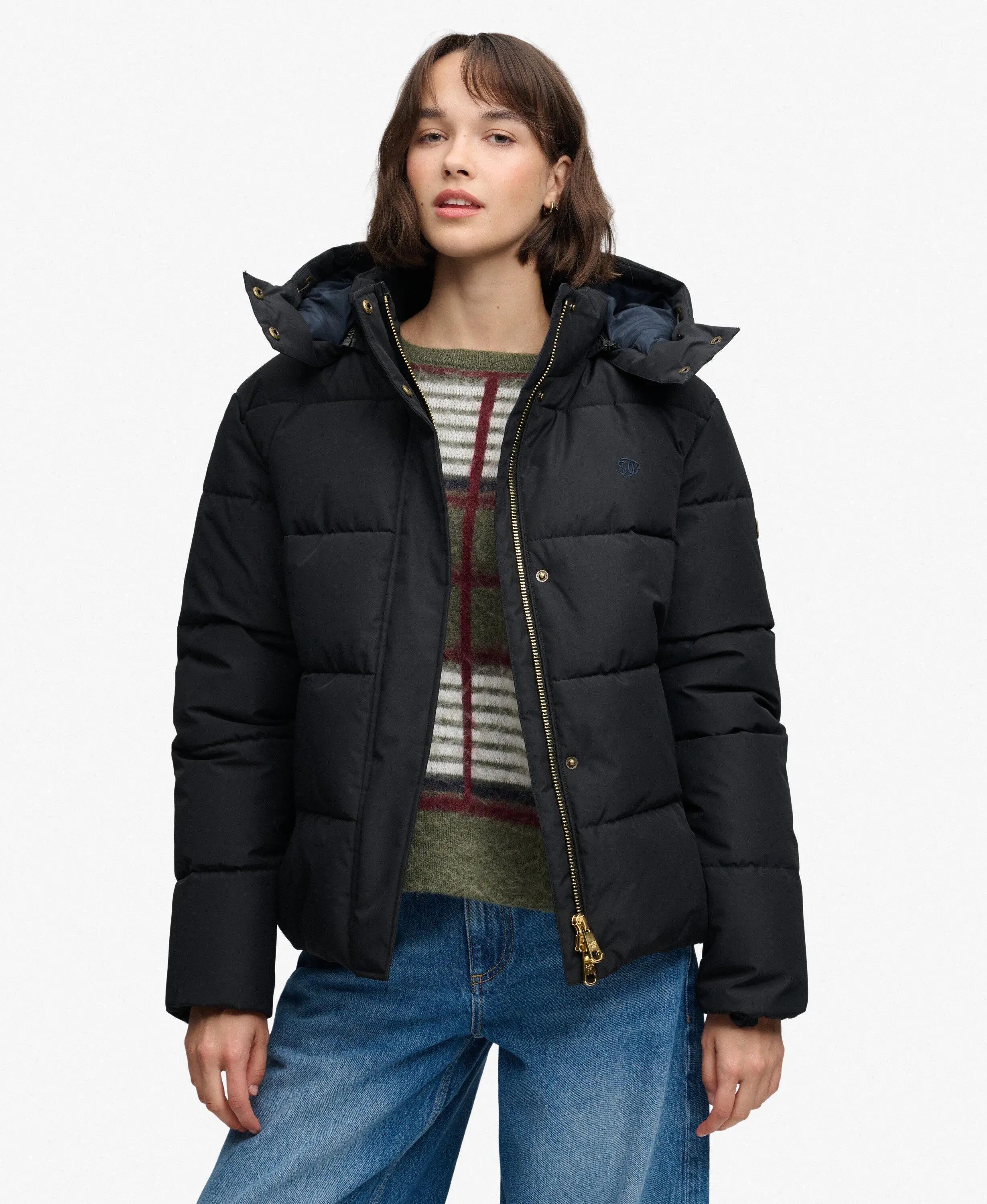 superdry Casaco acolchoado Premium com capuz para mulher, forrado – Black 2/7