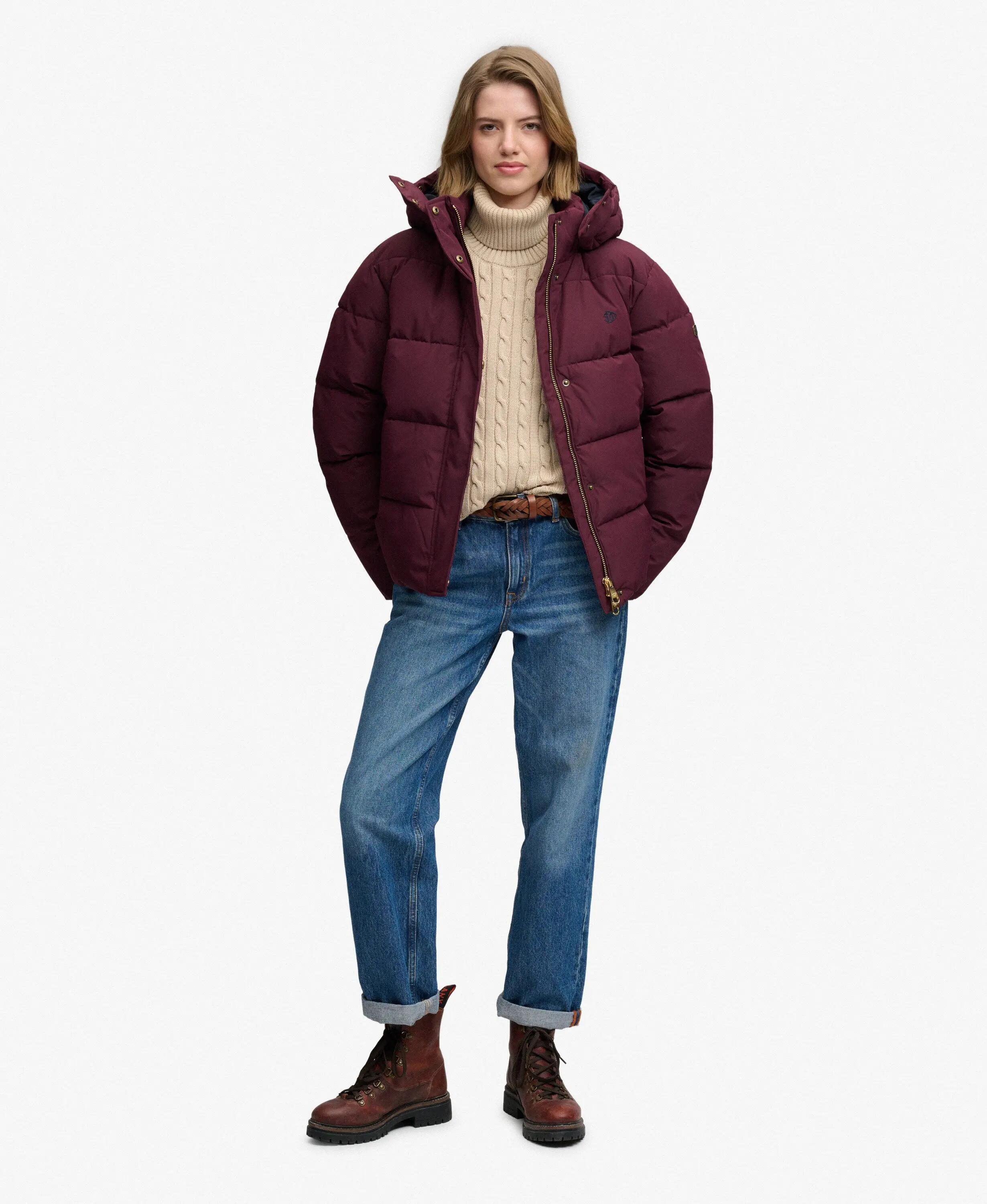 superdry Premium Kapuzen-Pufferjacke, wattiert und warm – Fig Purple 2/7