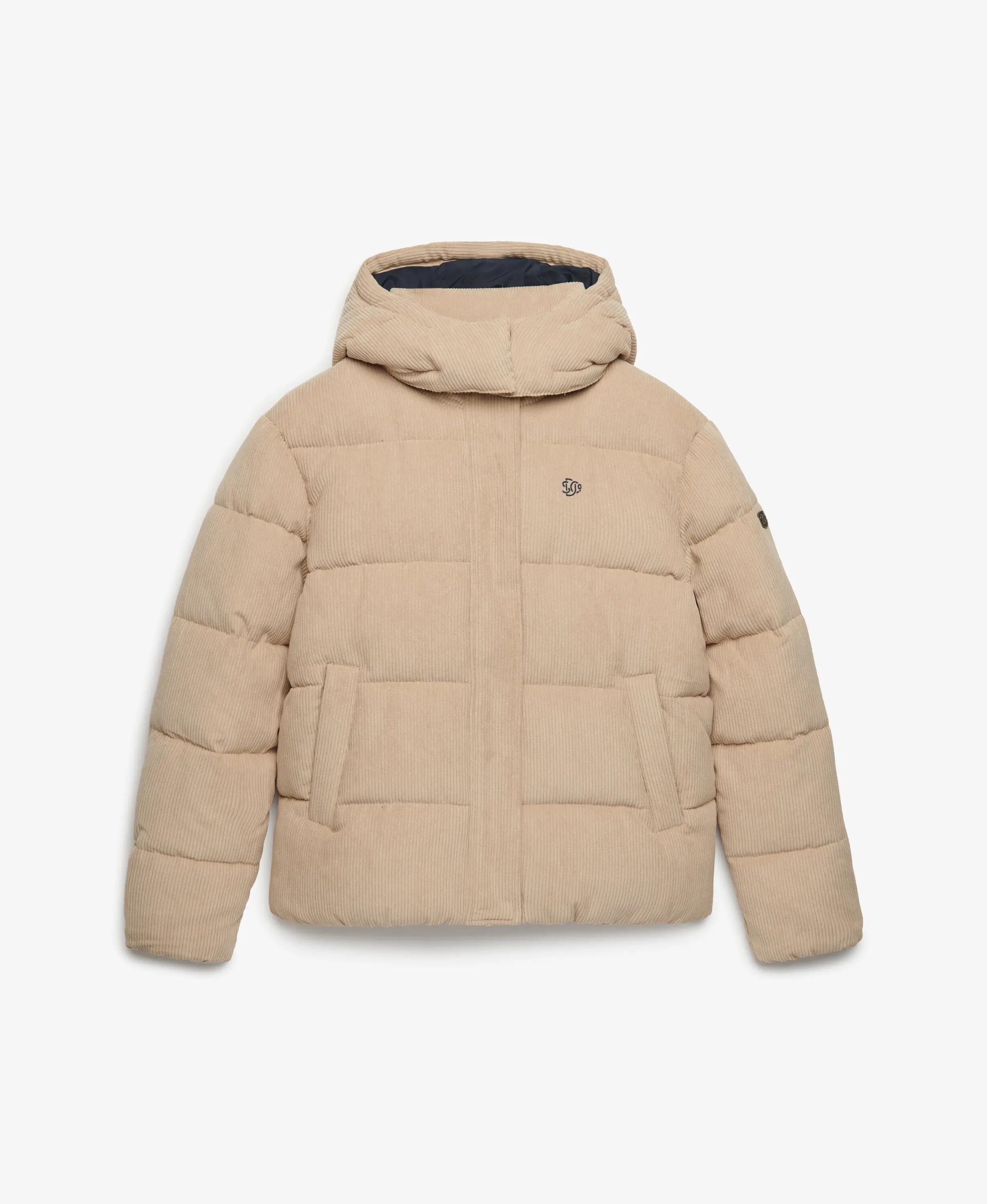 superdry Casaco puffer com capuz em veludo cotelê reciclado – Incense Brown 7/7