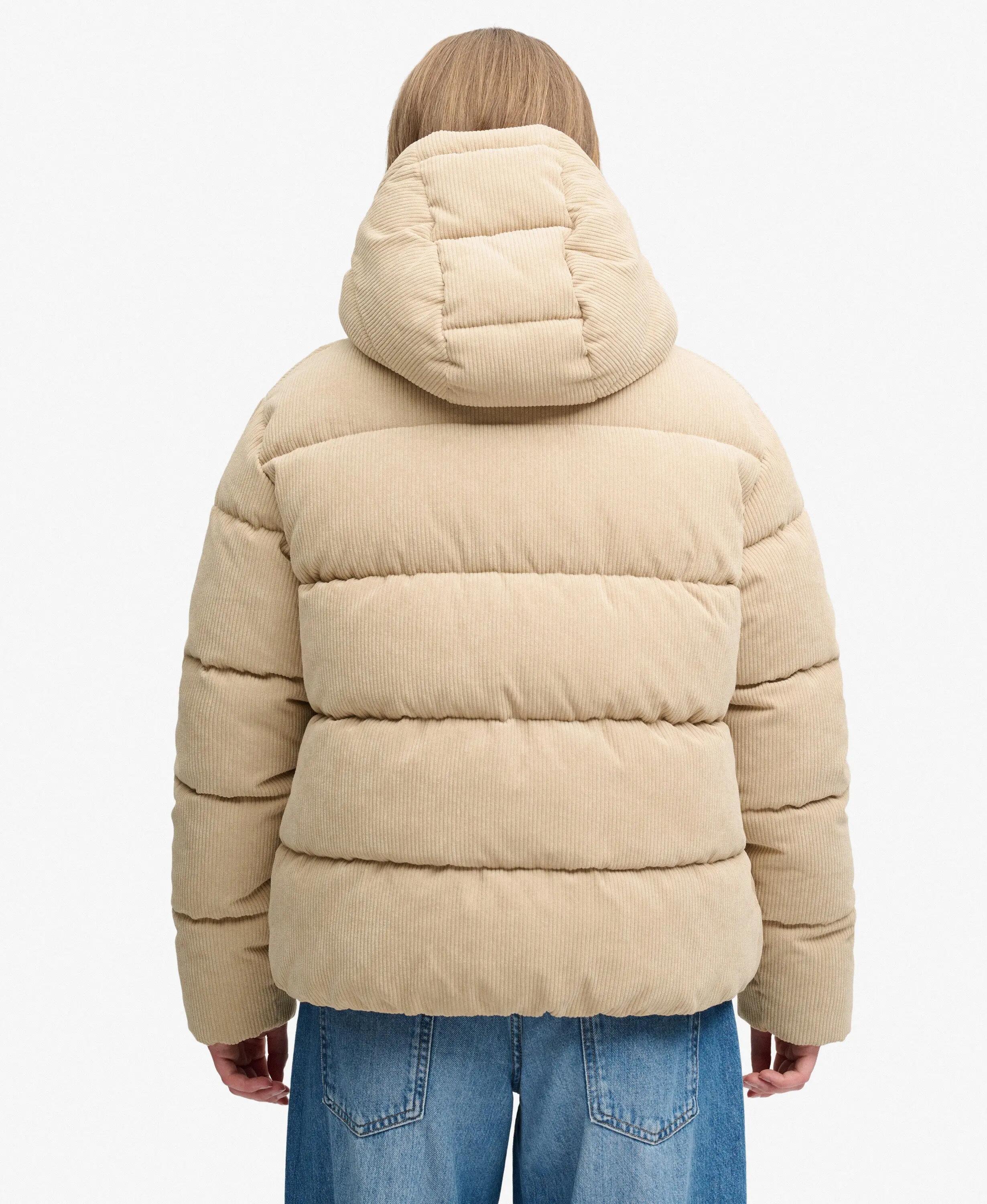 superdry Casaco puffer com capuz em veludo cotelê reciclado – Incense Brown 6/7
