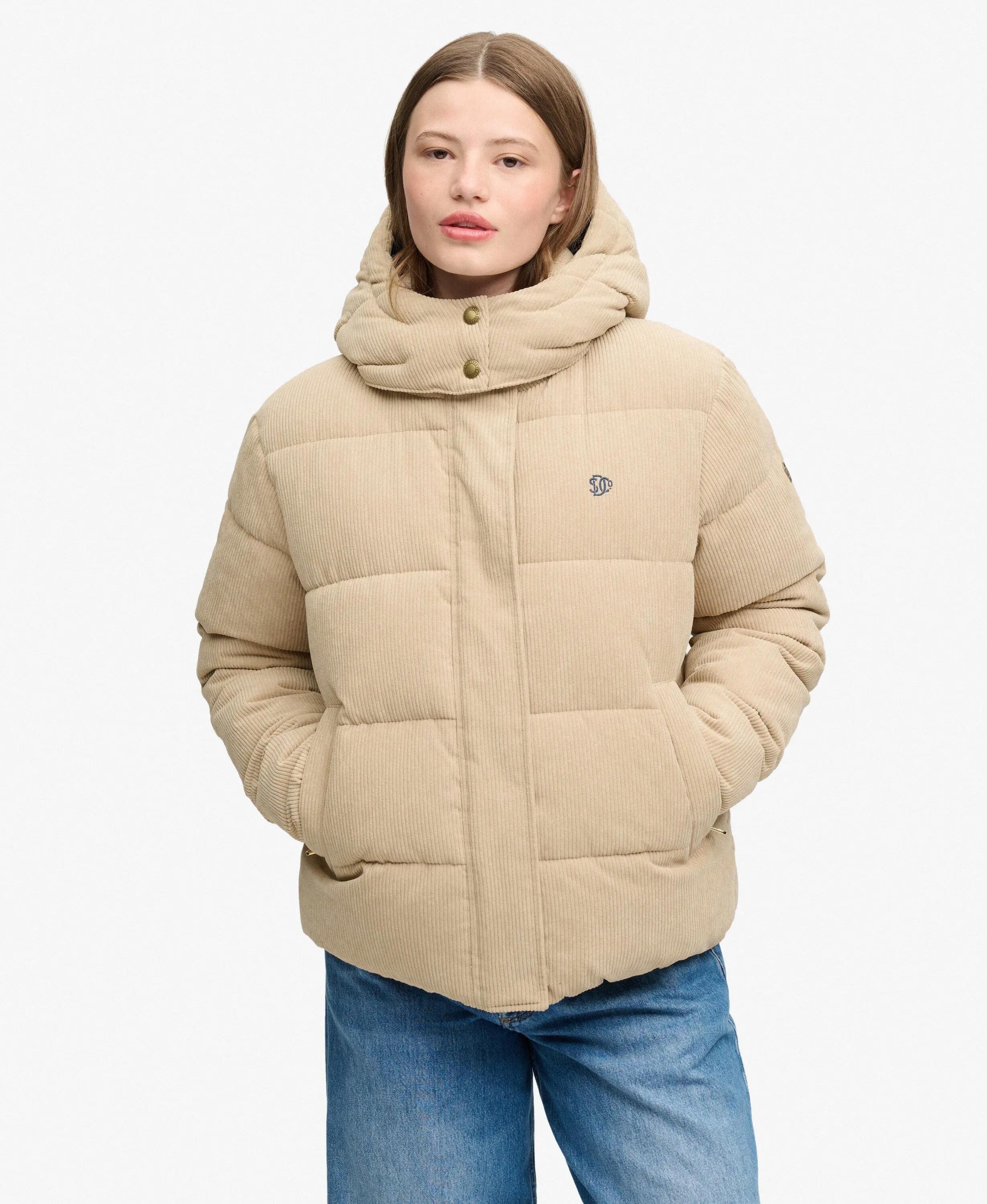 superdry Casaco puffer com capuz em veludo cotelê reciclado – Incense Brown 5/7