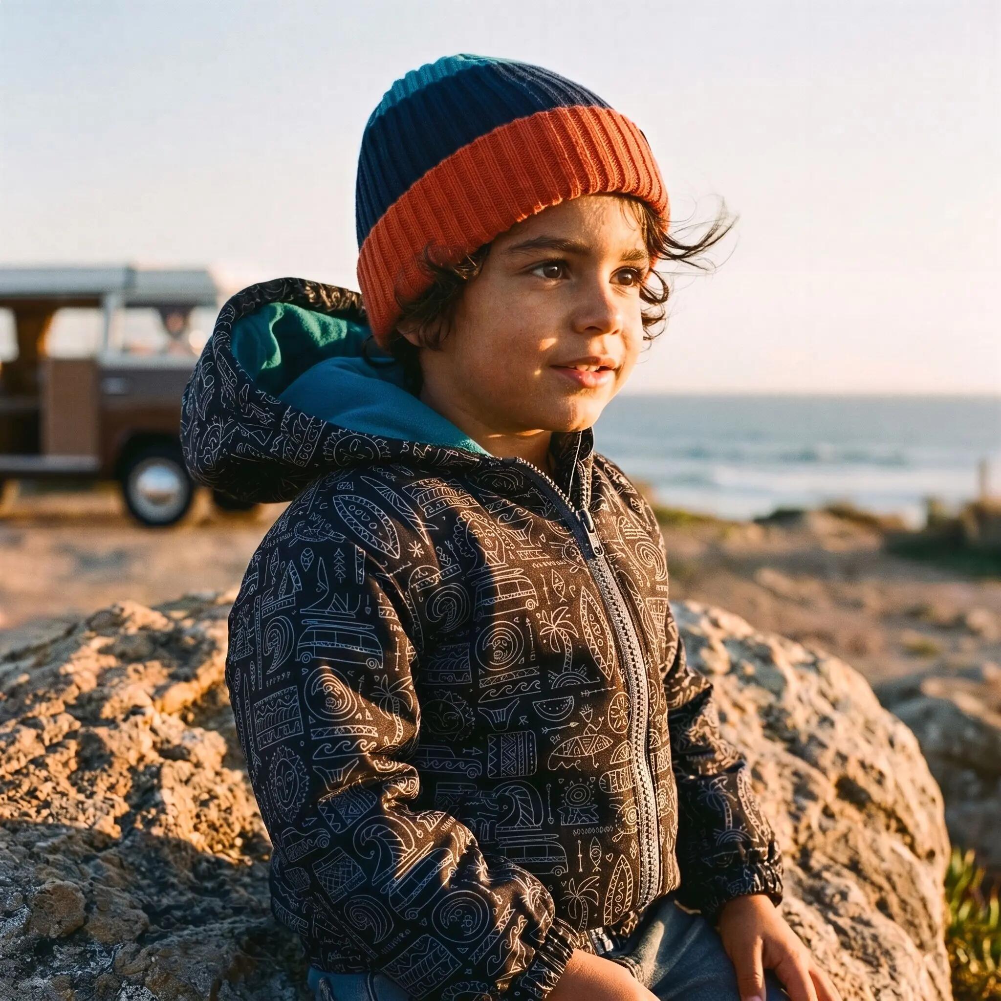 Niño/a Surf Chaqueta de Lluvia Impermeable Cortavientos Forro Polar Tribal Surf 2/5