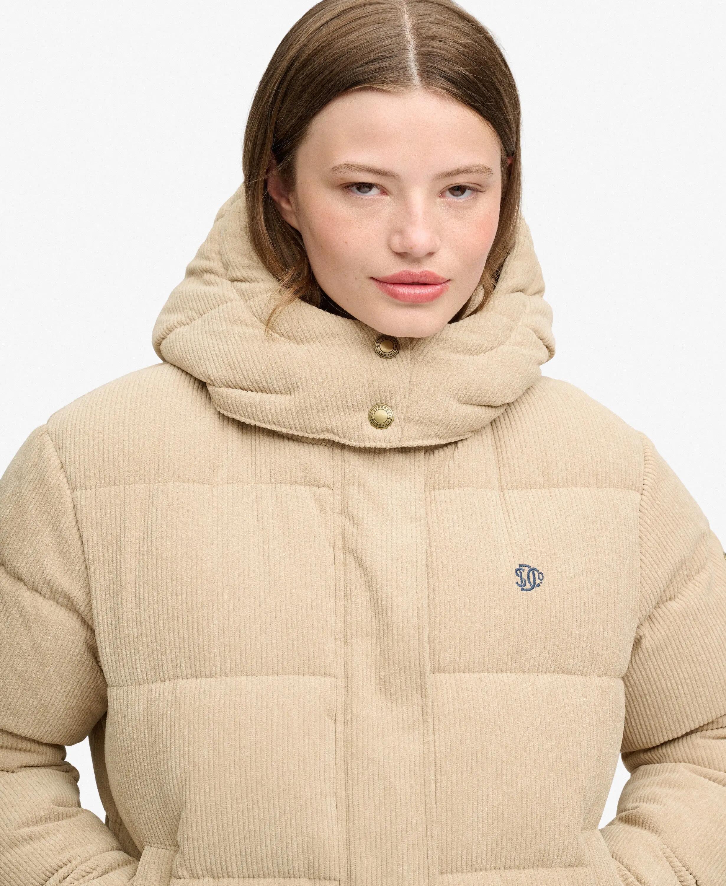 superdry Casaco puffer com capuz em veludo cotelê reciclado – Incense Brown 4/7