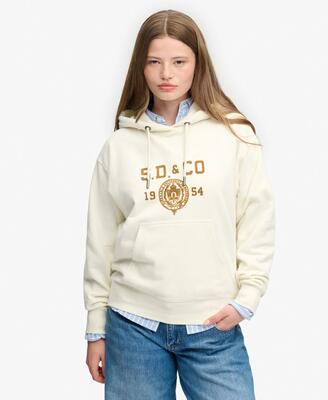 Superdry hoodie athletic flock van katoen en gerecycled polyester – cream
