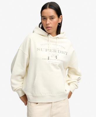 Superdry luxe casual relaxed hoodie - oversized pasvorm – cream/navy