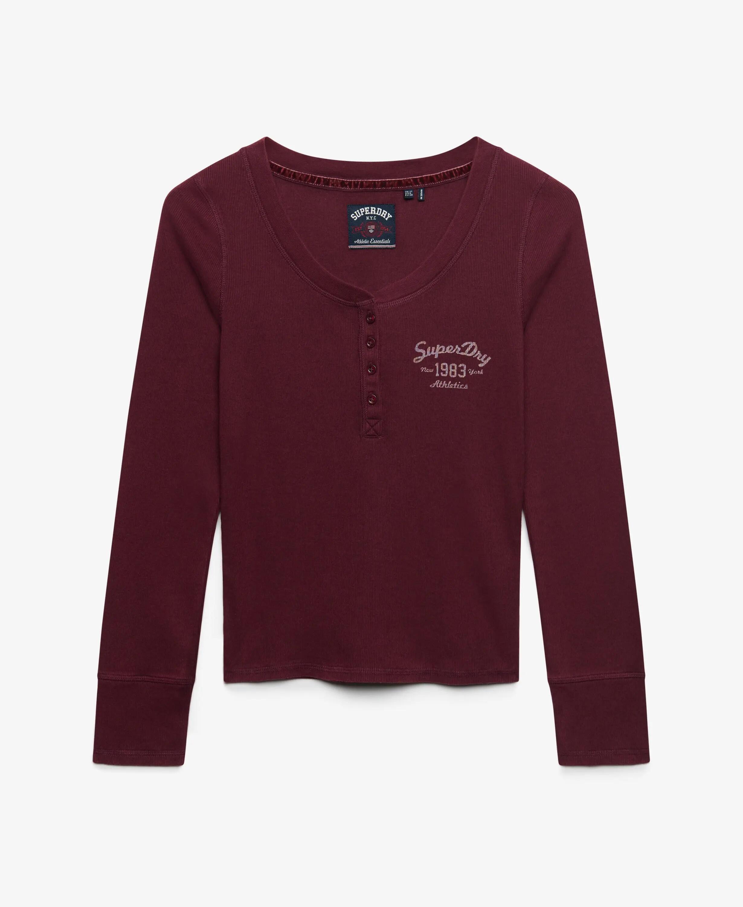 superdry Top de manga larga abotonado ajuste slim – Port Red 7/7