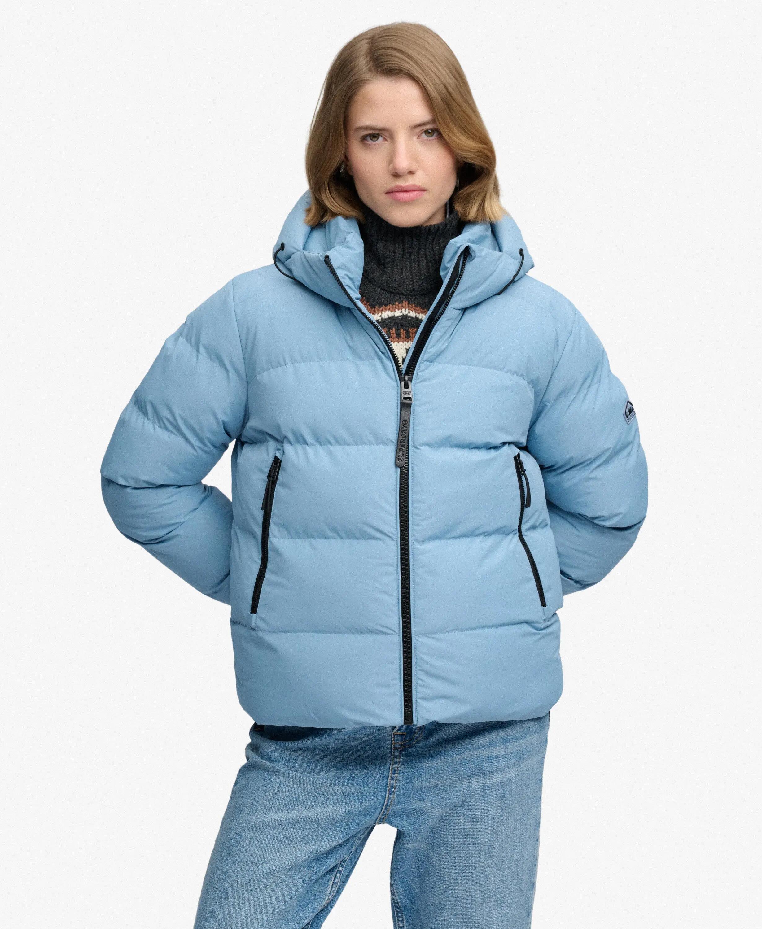 superdry Casaco puffer com capuz em poliéster reciclado – Washed Denim Blue 5/7