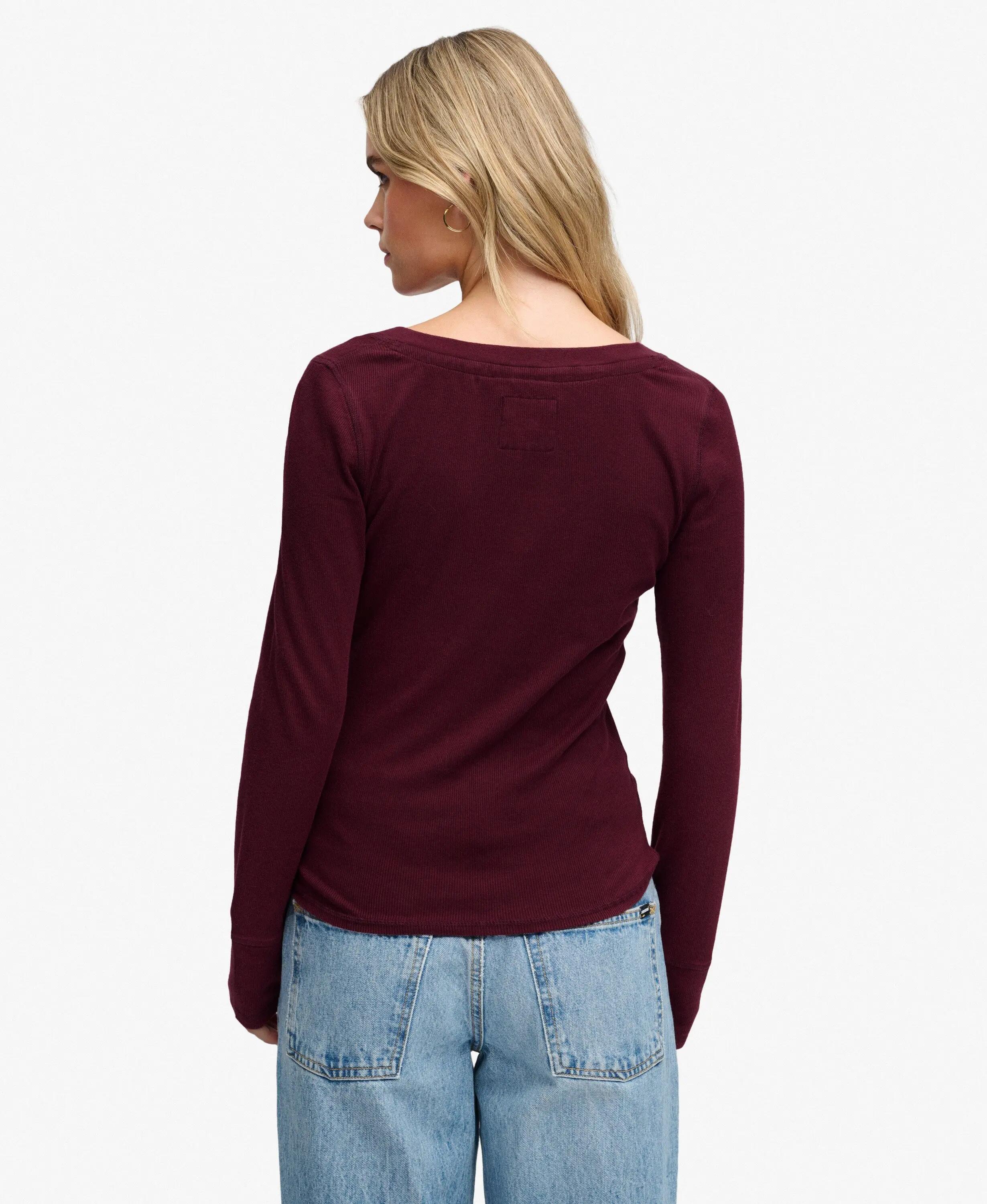 superdry Top de manga larga abotonado ajuste slim – Port Red 5/7