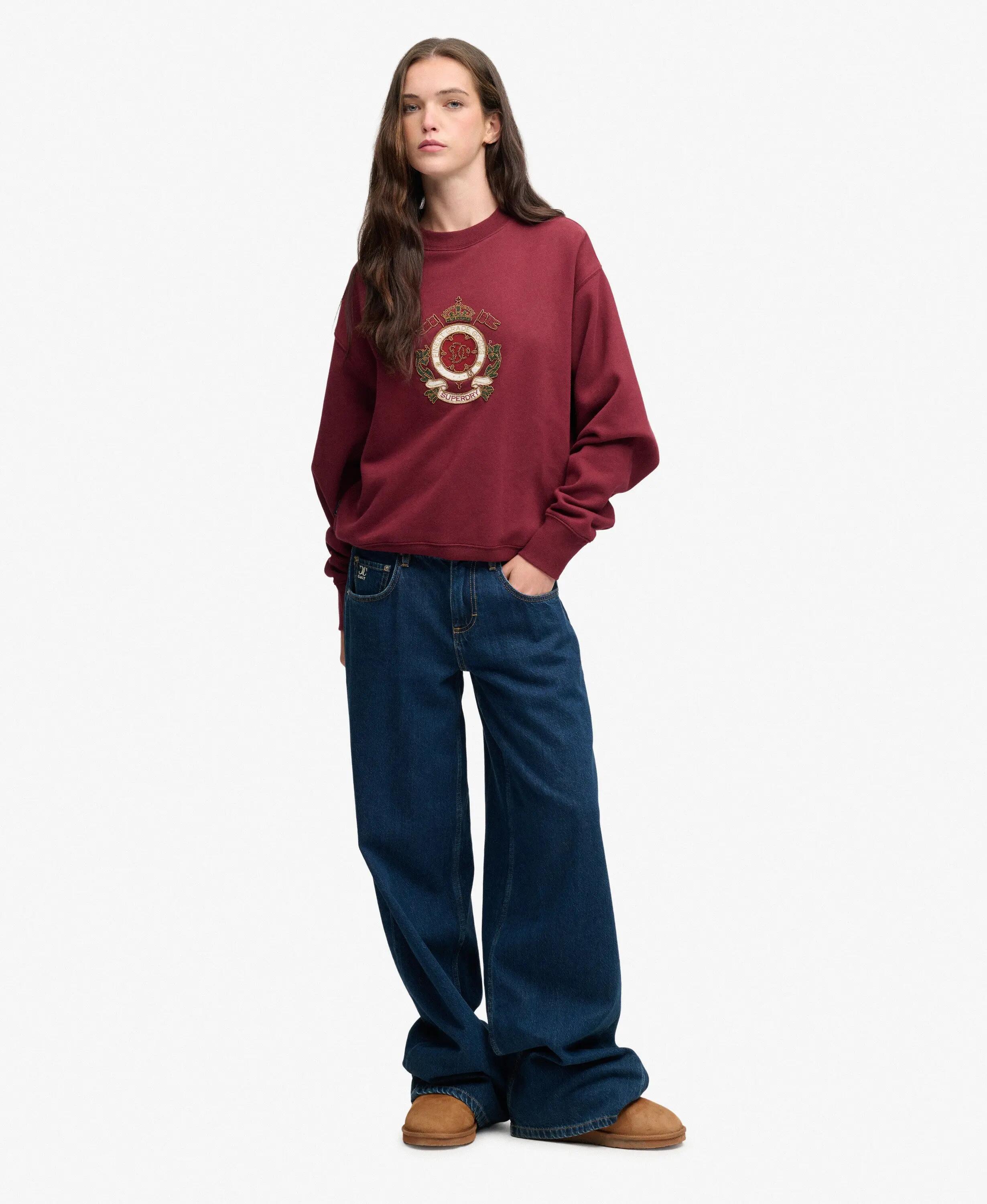 superdry Felpa Crest Loose Girocollo Vestibilità Ampia – BURGUNDY 3/7