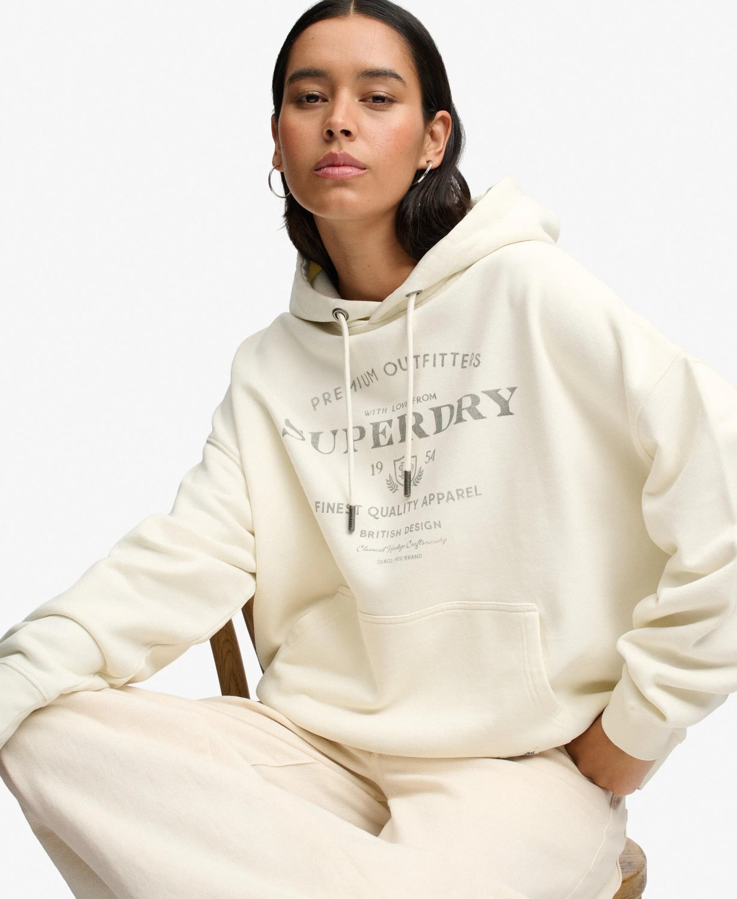 superdry Sweat com capuz Luxe Casual corte oversize – CREAM/NAVY 2/6