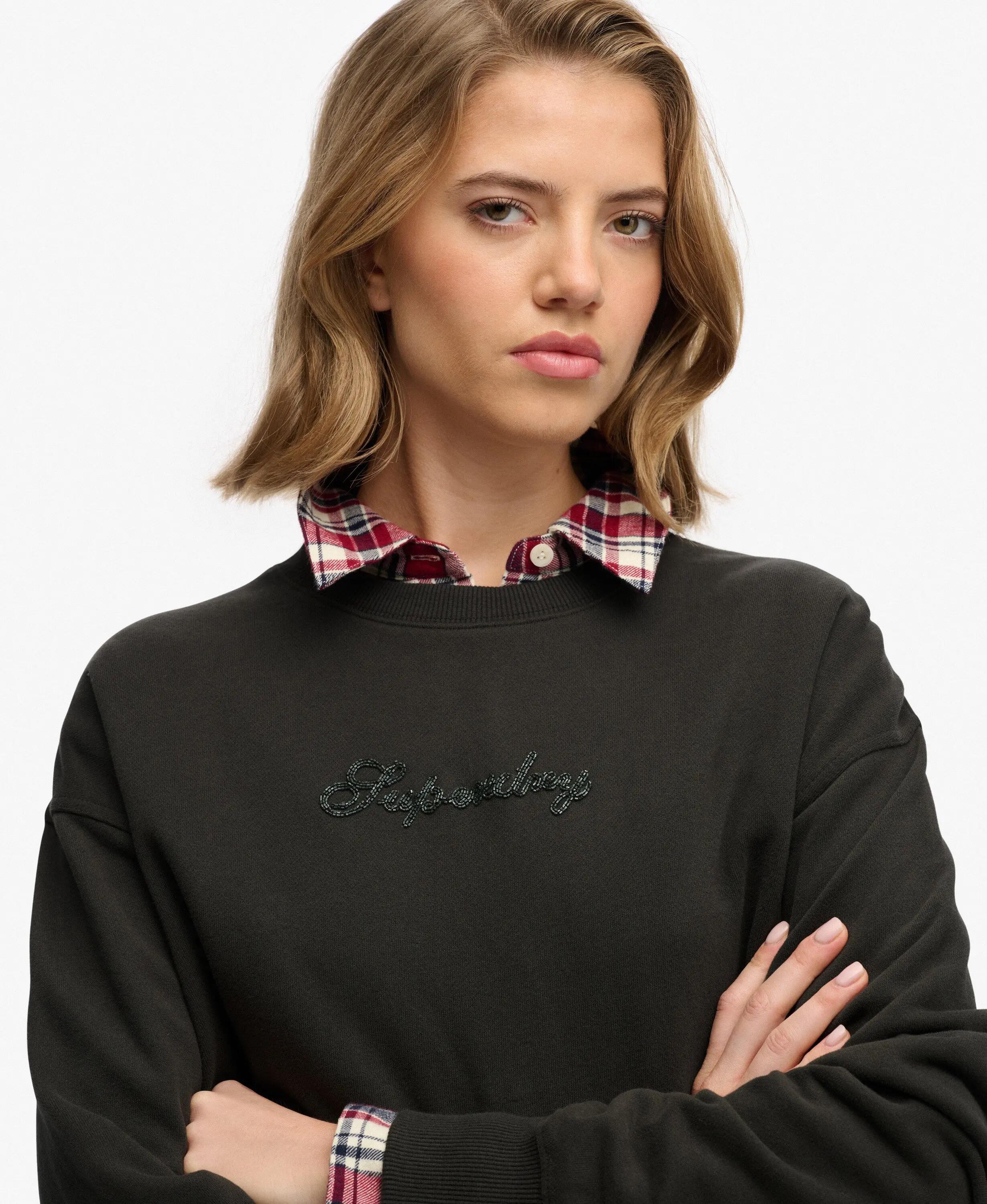 superdry Felpa Script Brand Loose girocollo in cotone biologico – PHANTOM 4/7