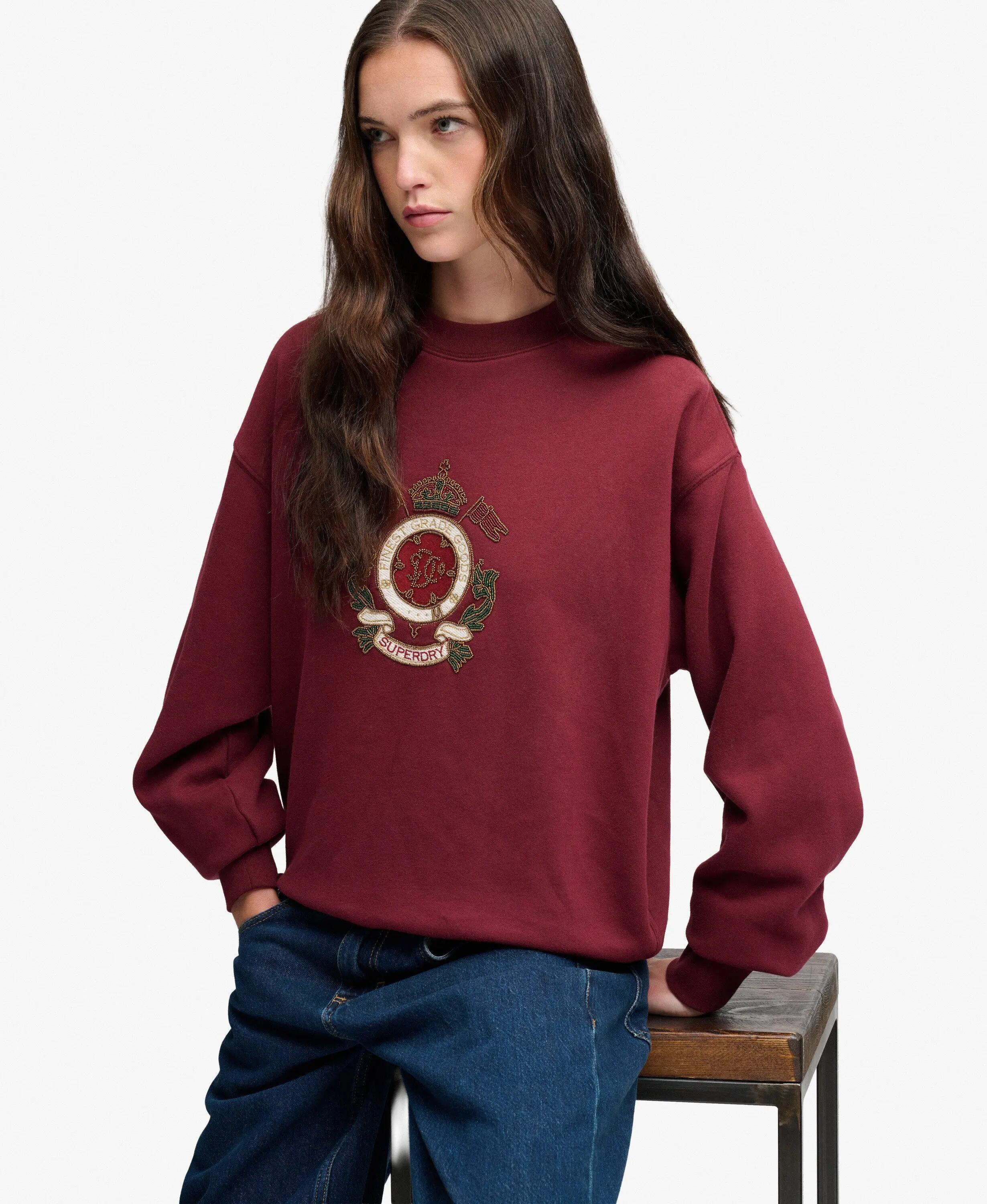 superdry Felpa Crest Loose Girocollo Vestibilità Ampia – BURGUNDY 2/7