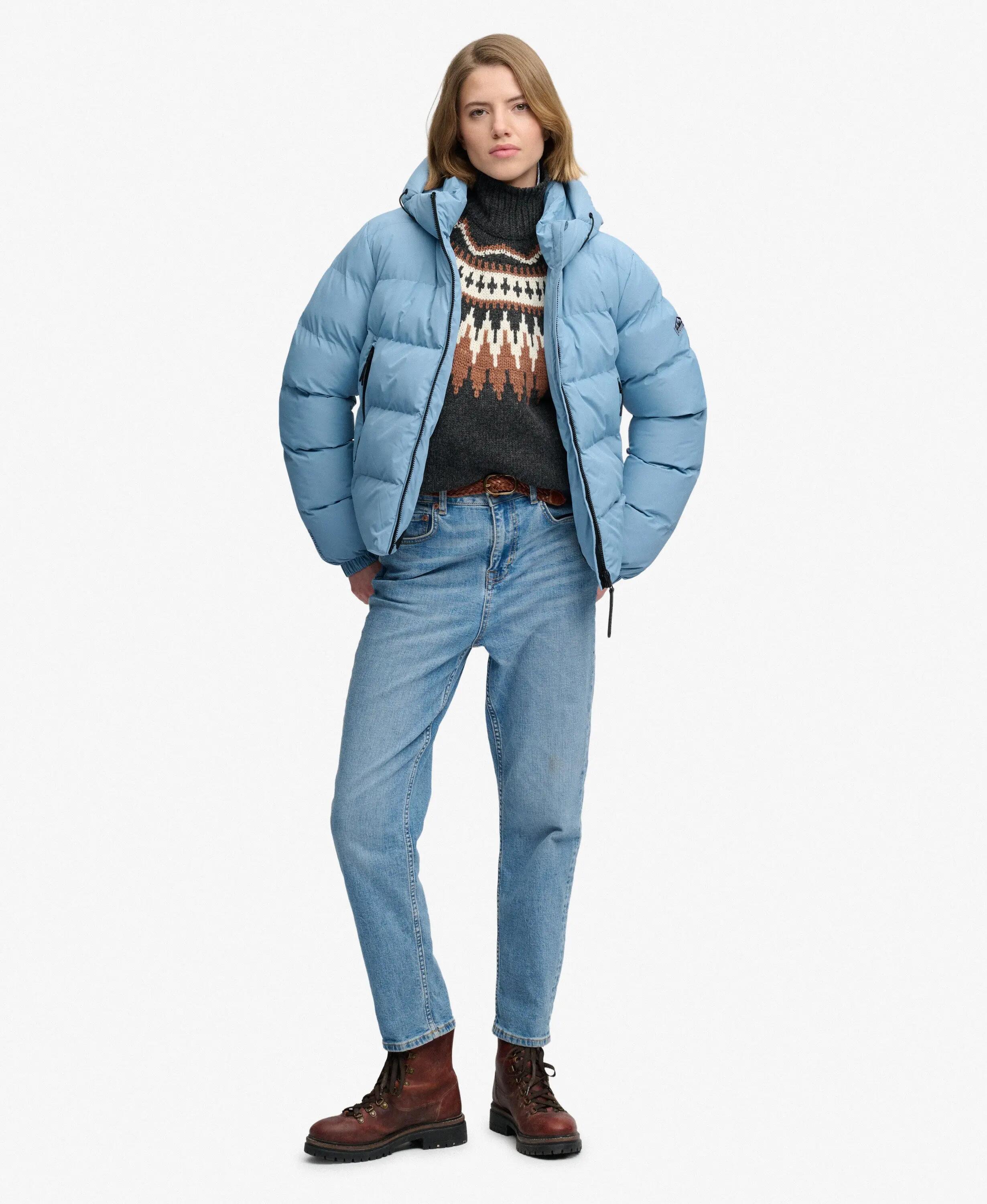 superdry Casaco puffer com capuz em poliéster reciclado – Washed Denim Blue 3/7
