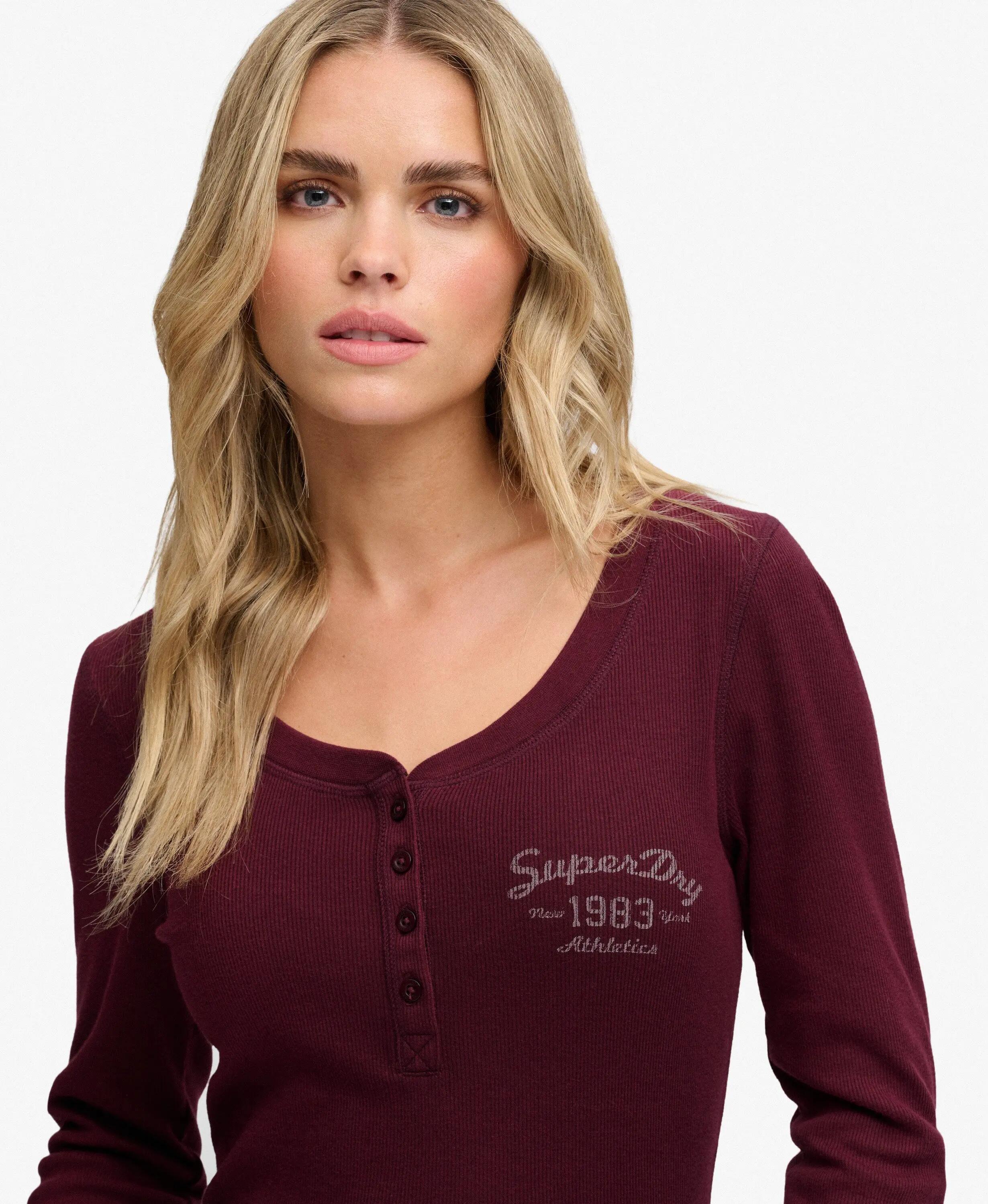 superdry Top de manga larga abotonado ajuste slim – Port Red 4/7