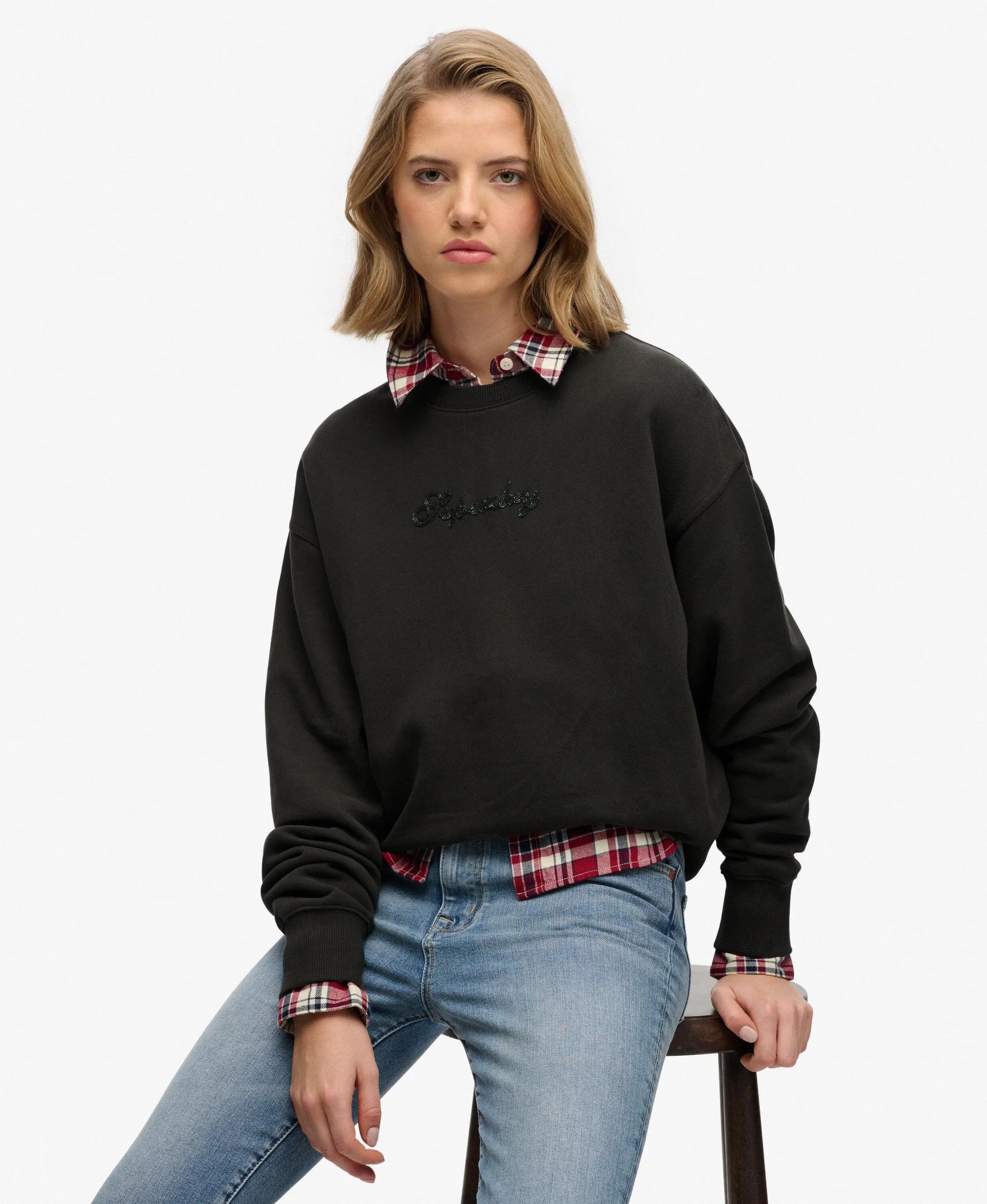 superdry Felpa Script Brand Loose girocollo in cotone biologico – PHANTOM 2/7