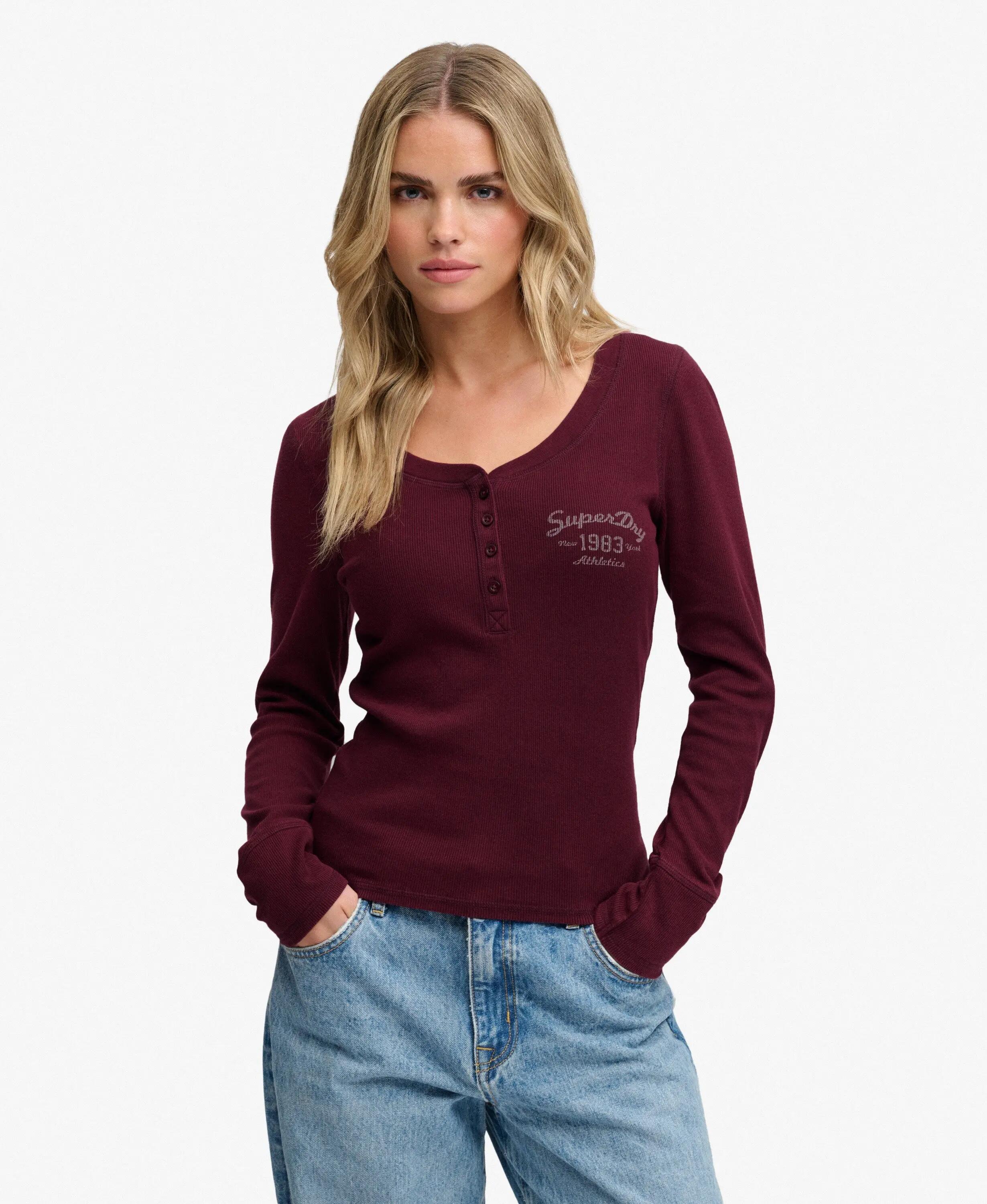 superdry Top de manga larga abotonado ajuste slim – Port Red 2/7