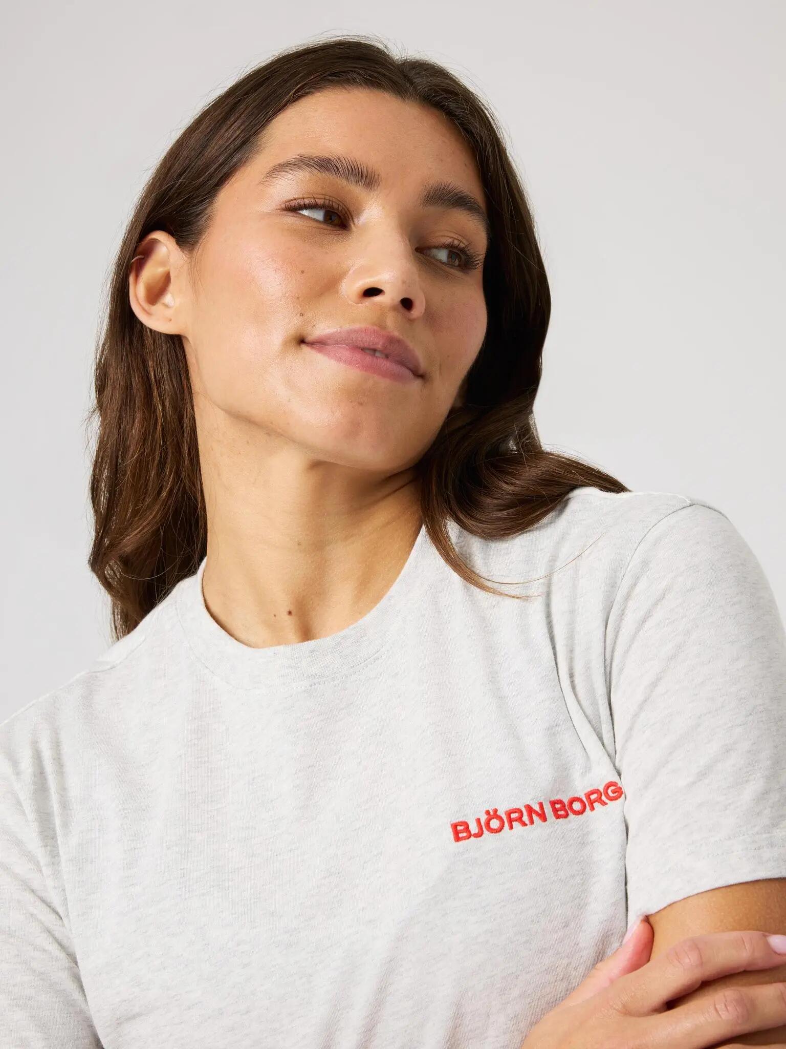 bjorn_borg T-shirt BORG in cotone da donna – ULTRA LIGHT GREY MELANGE 4/4