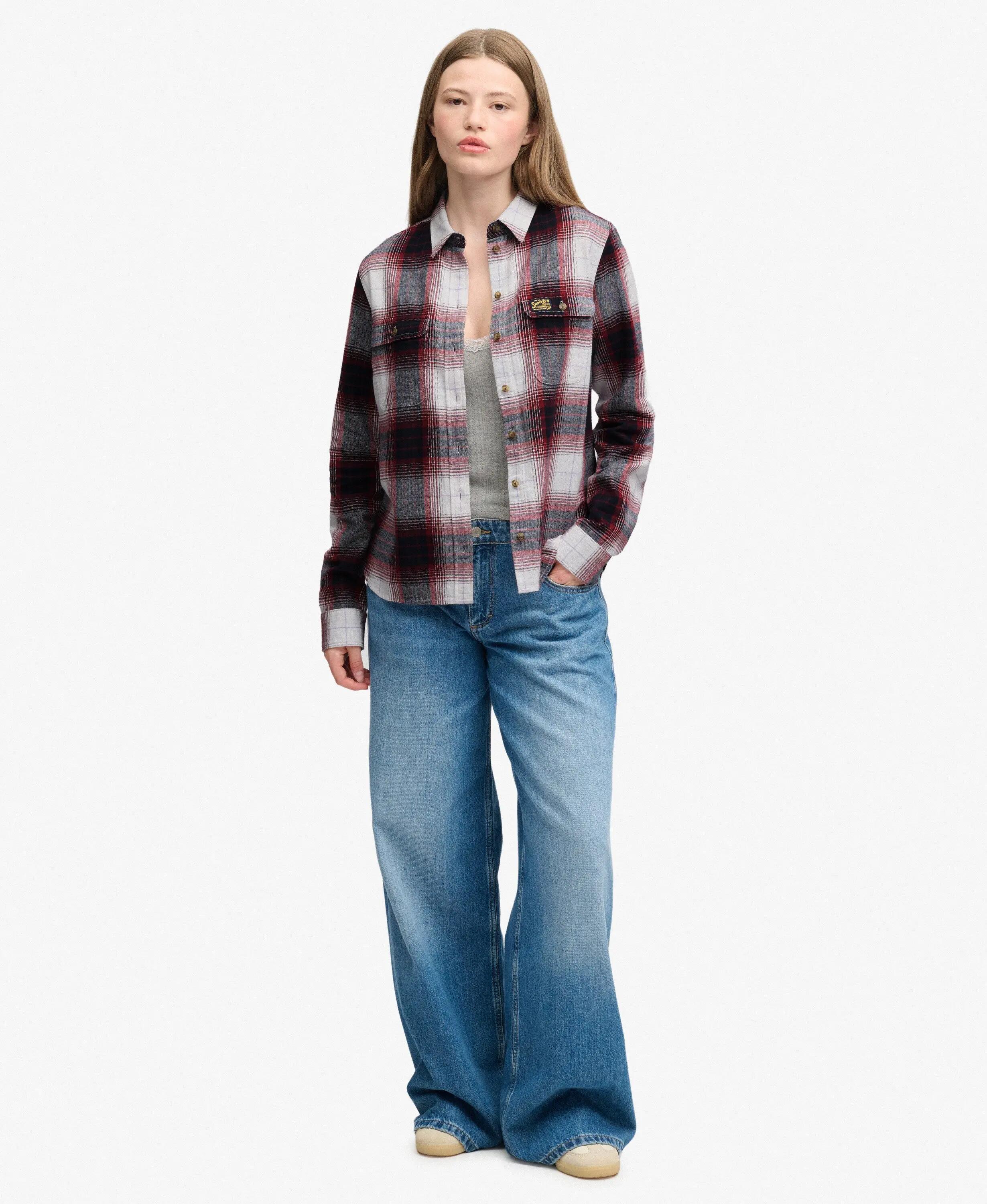 superdry Camisa de flanela Lumberjack às riscas – corte relaxed – Red/Ivory 3/7