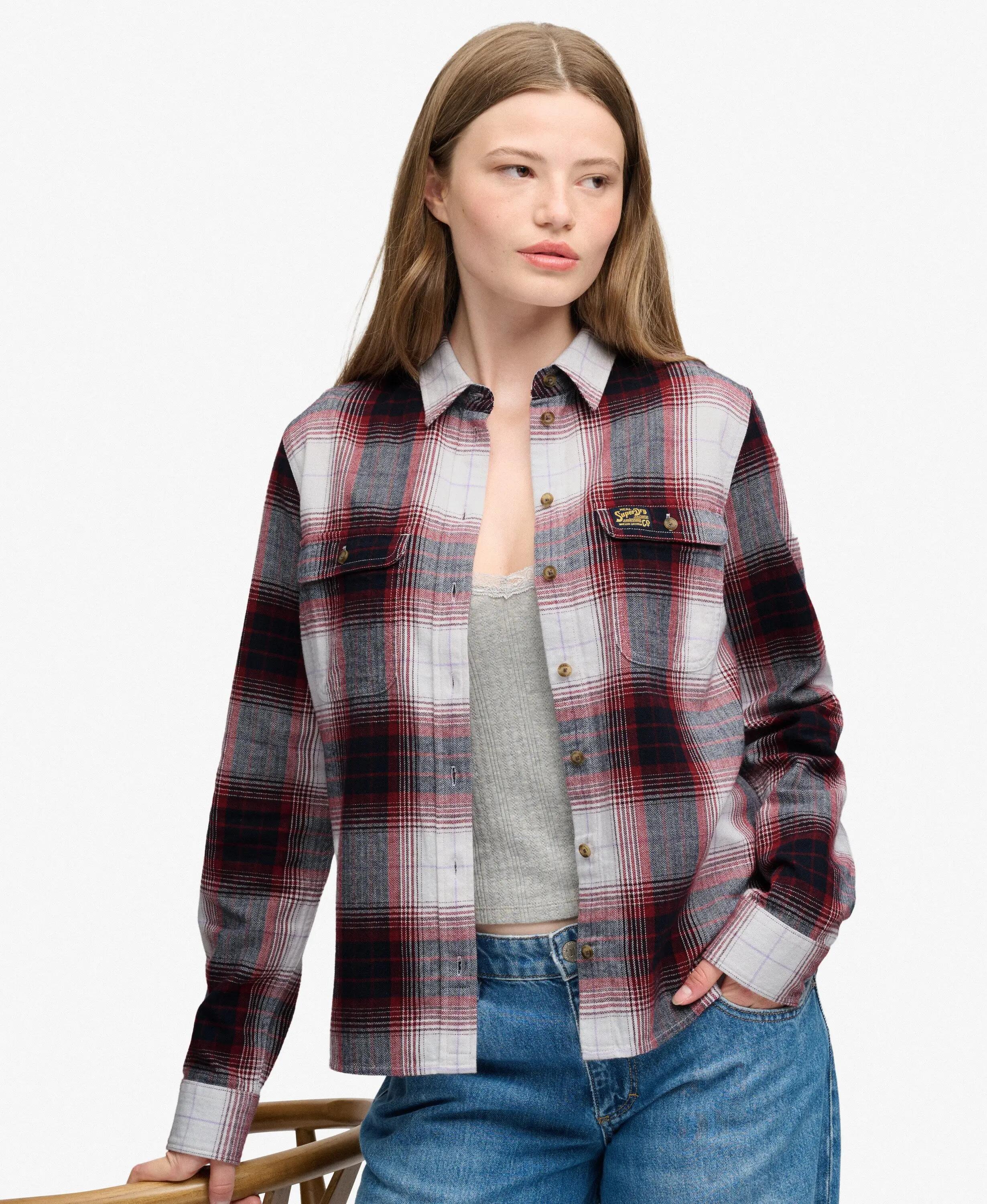 superdry Camisa de flanela Lumberjack às riscas – corte relaxed – Red/Ivory 2/7
