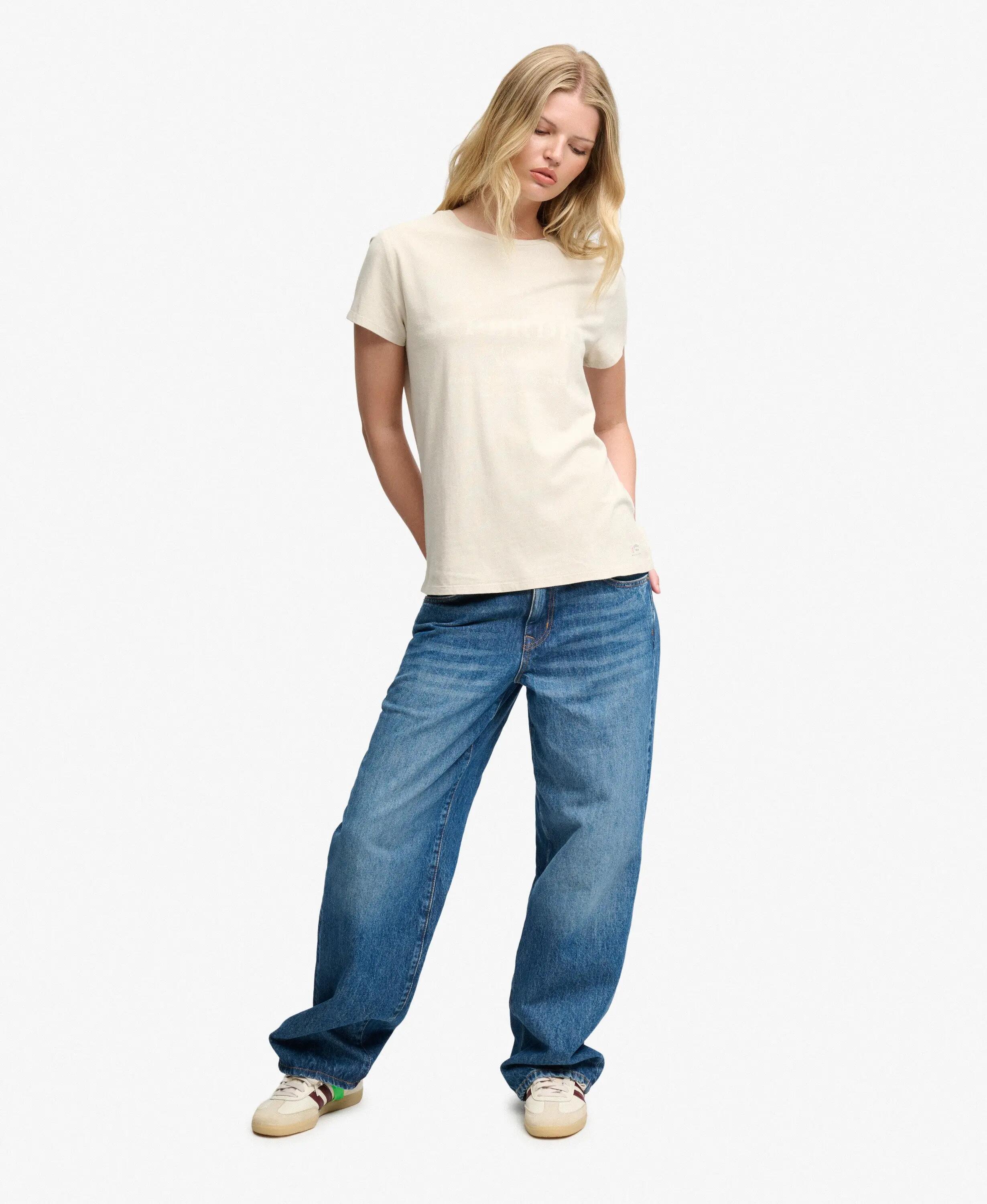 superdry T-shirt Mulher Luxe Casual Slim em algodão – Peyote Beige 3/5