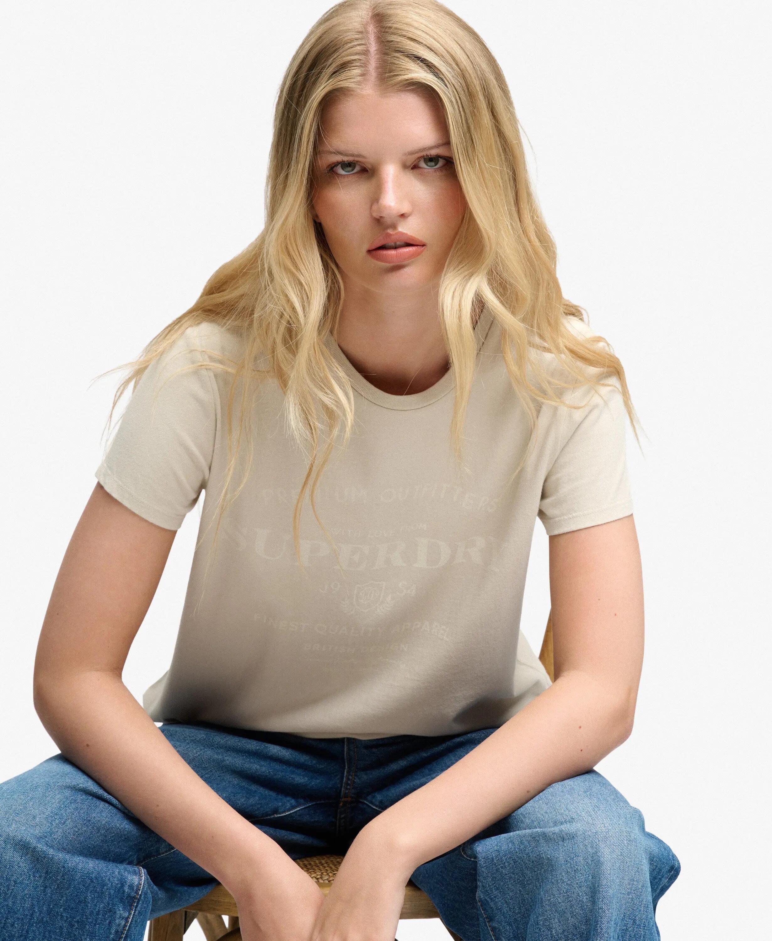 superdry T-shirt Mulher Luxe Casual Slim em algodão – Peyote Beige 2/5