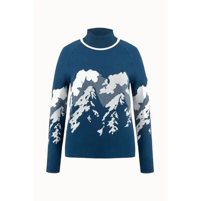 Trui - sportswear - dames - ambre knit - hoge hals, zachte tricot - blauw/wit
