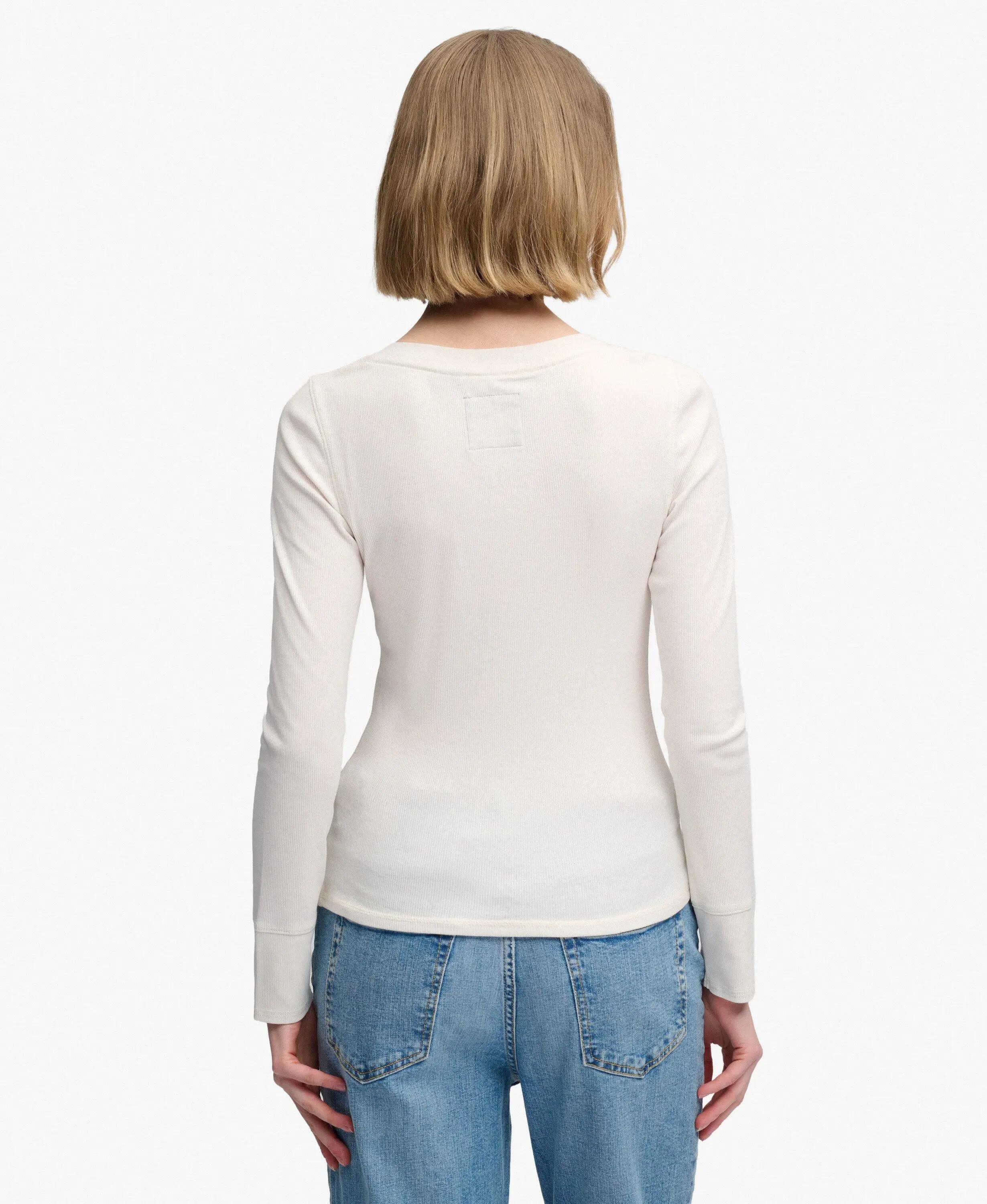 superdry Button-Down Lange Mouw Top Slim Fit – Desert Bone Off White 5/7